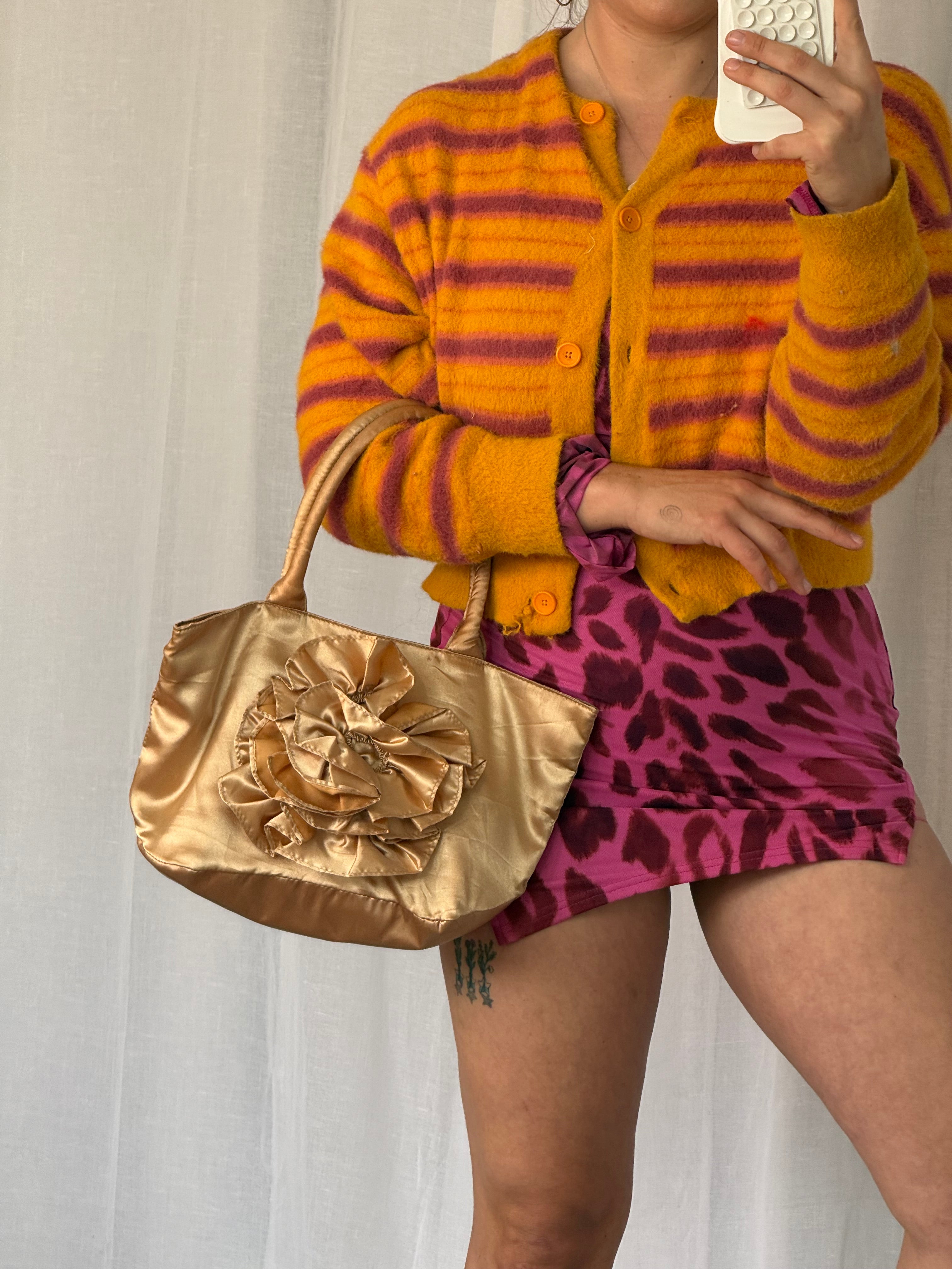 gold satin rosette mini bag