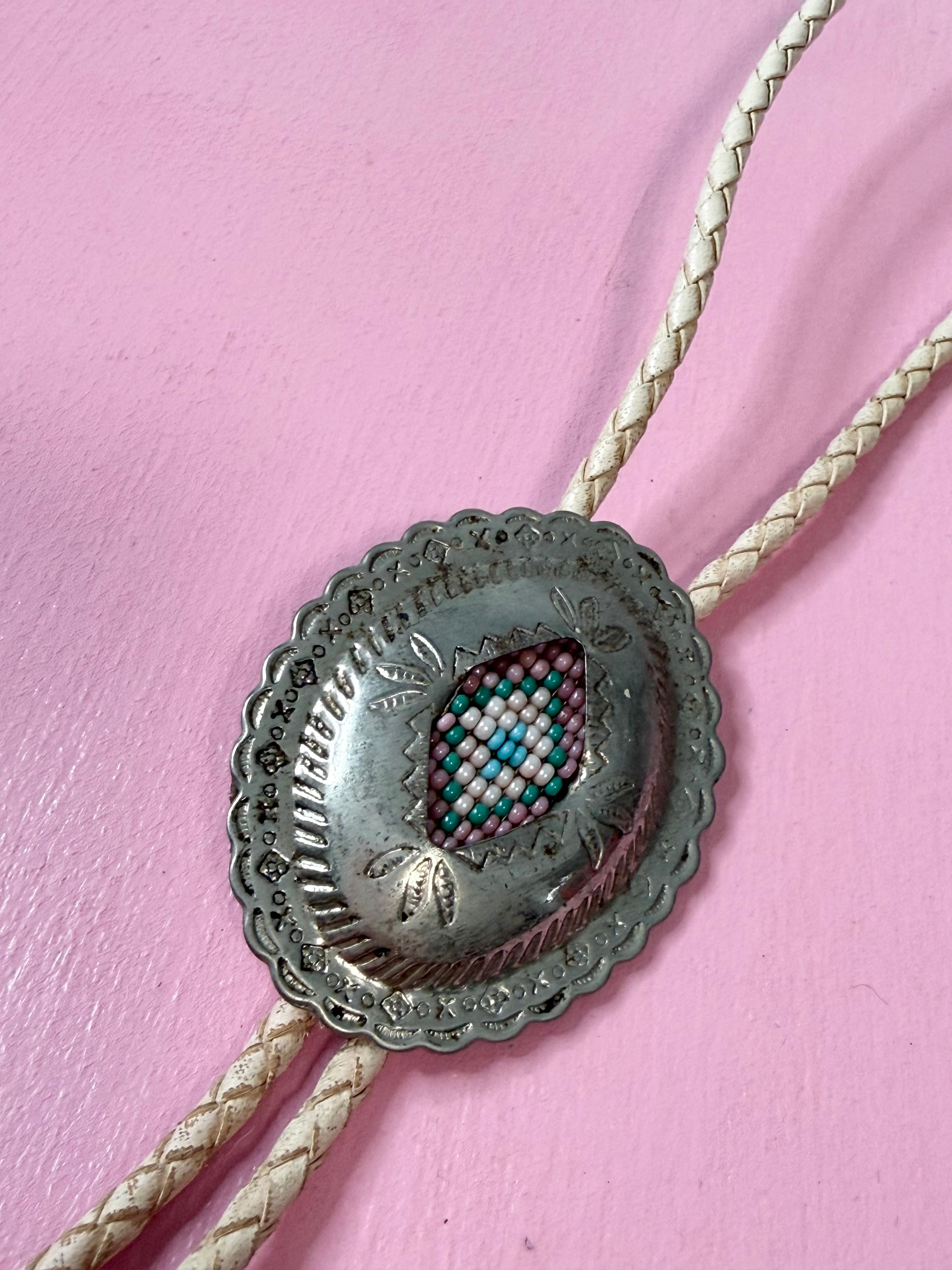 vintage baby pink bolo tie