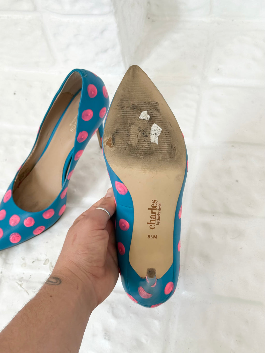 Y2K hand painted polka dot stiletto heels - (size 8.5)