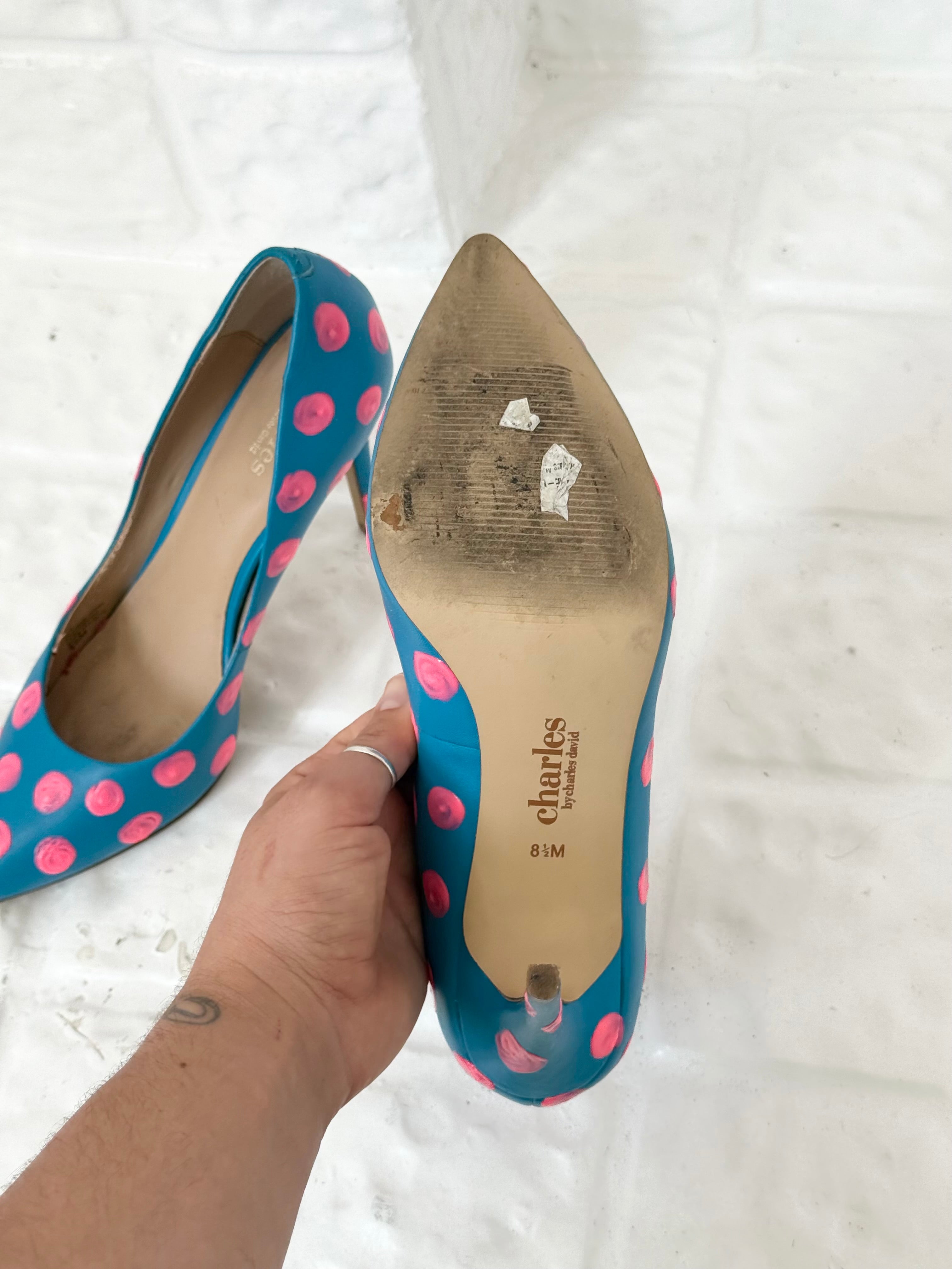 Y2K hand painted polka dot stiletto heels - (size 8.5)