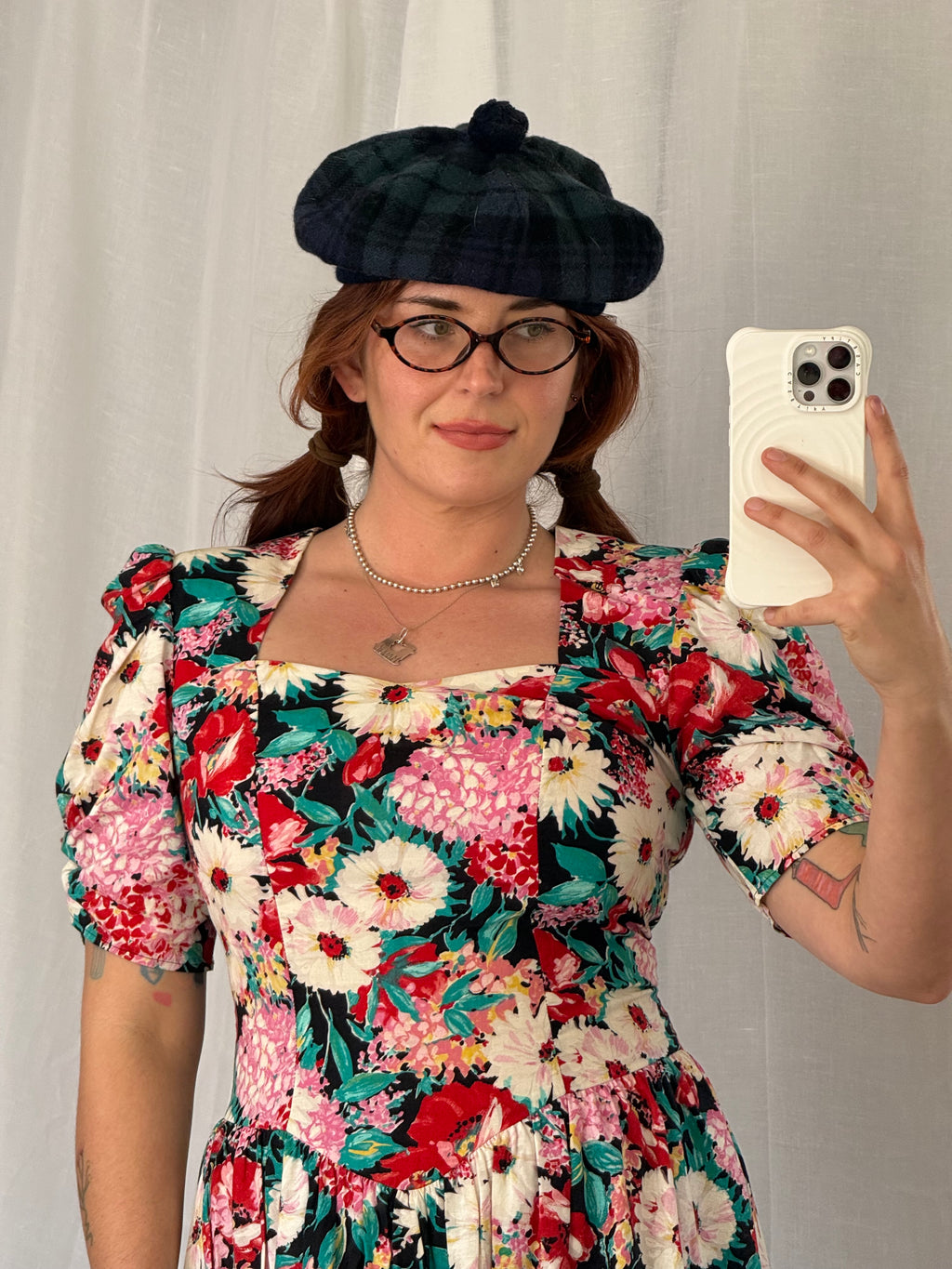 vintage floral puff sleeve midi dress