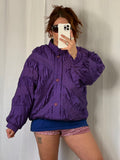 purple quilted nylon jacket