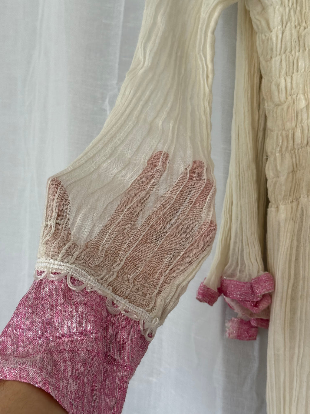 🌸 vintage pink & cream smocked maxi dress + scarf