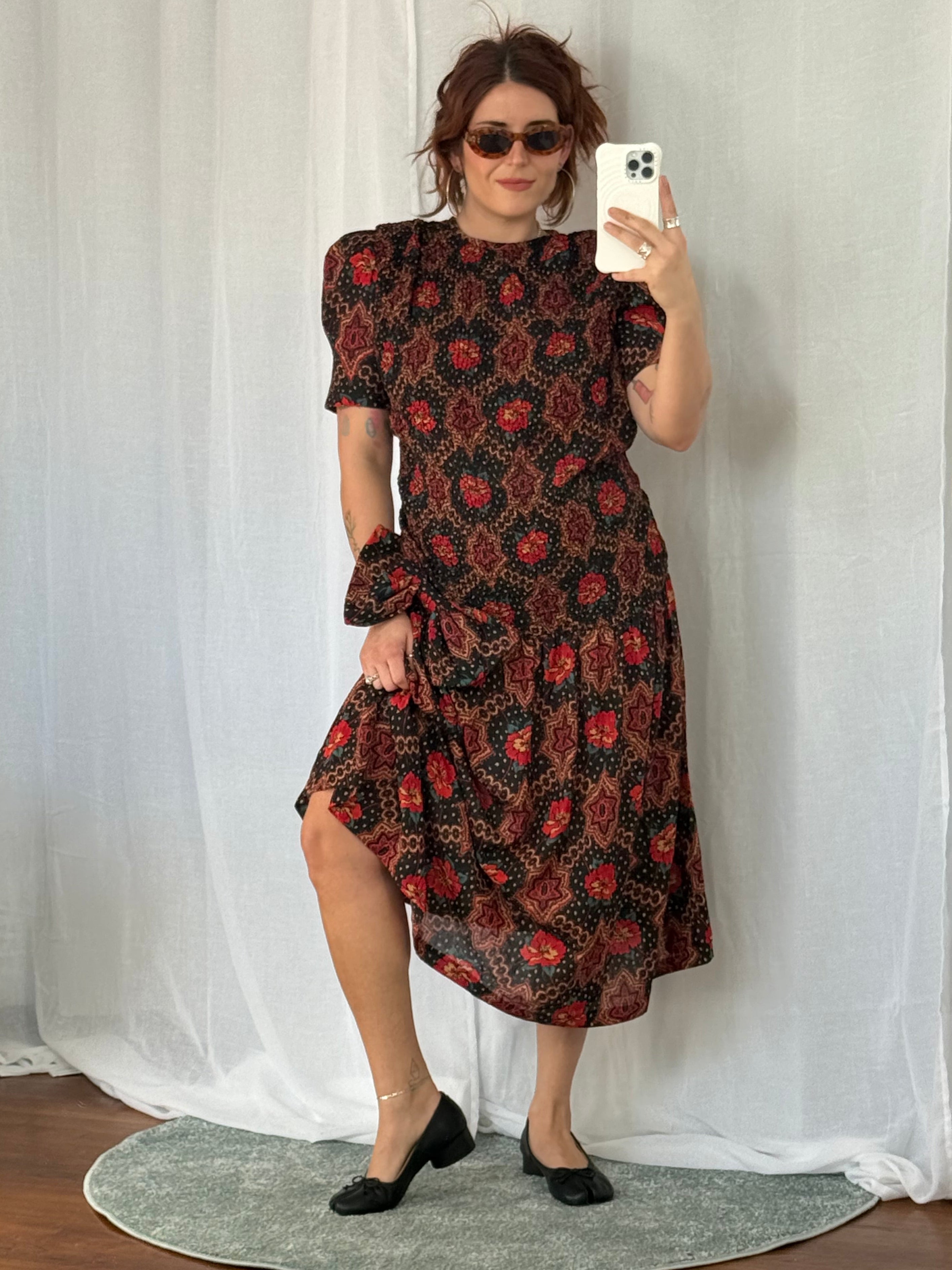 vintage 80s floral midi dress 🖤