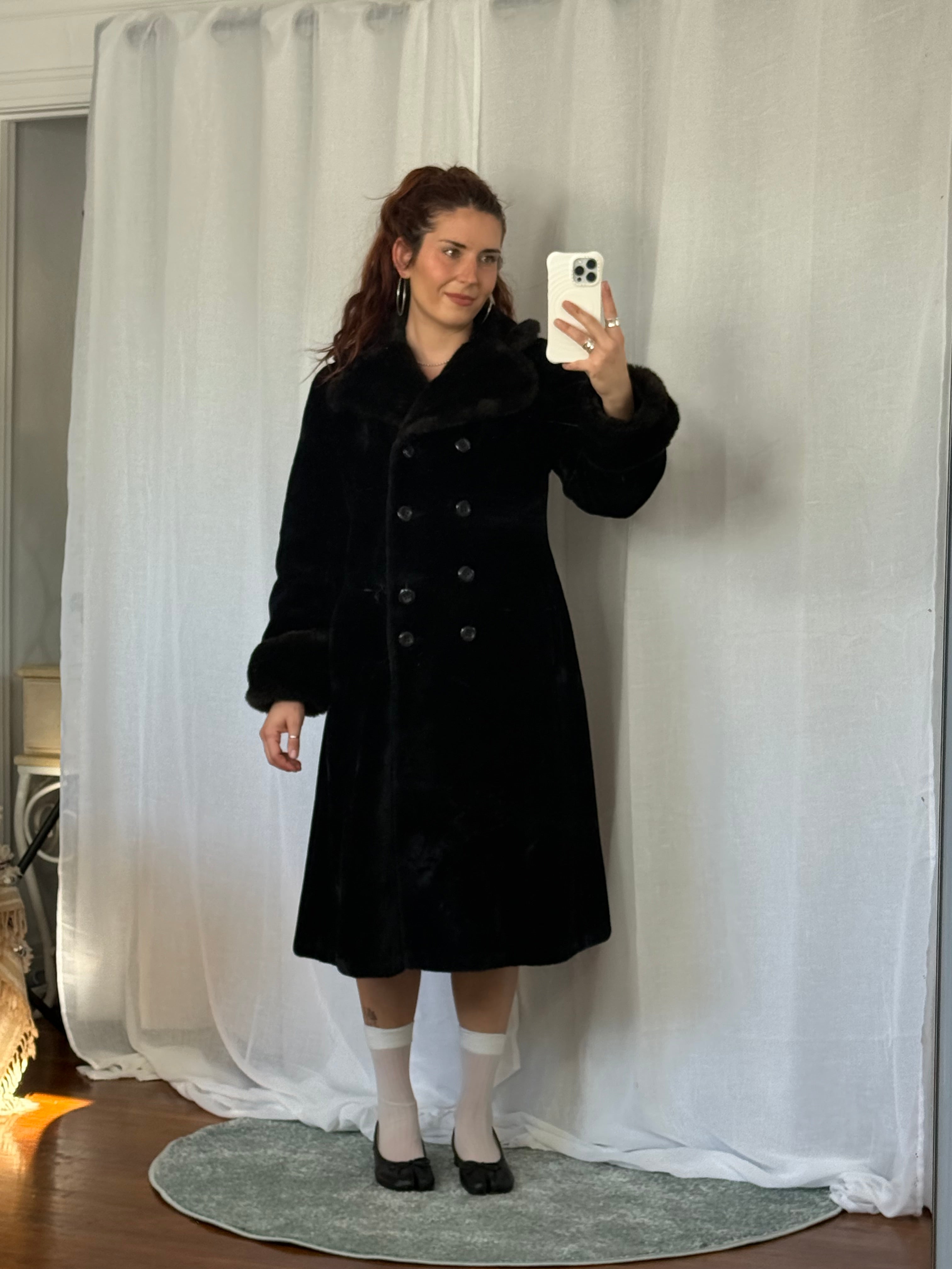 🖤 vintage faux fur double-breasted coat 🖤