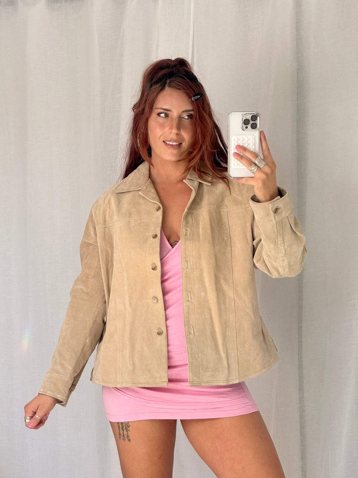 vintage suede button-up jacket