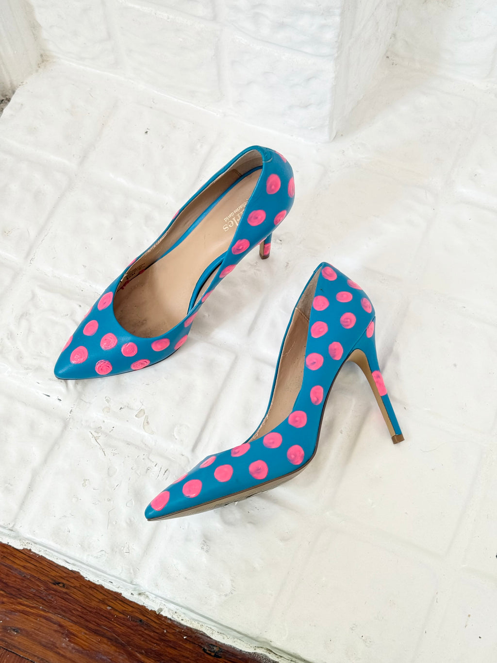 Y2K hand painted polka dot stiletto heels - (size 8.5)