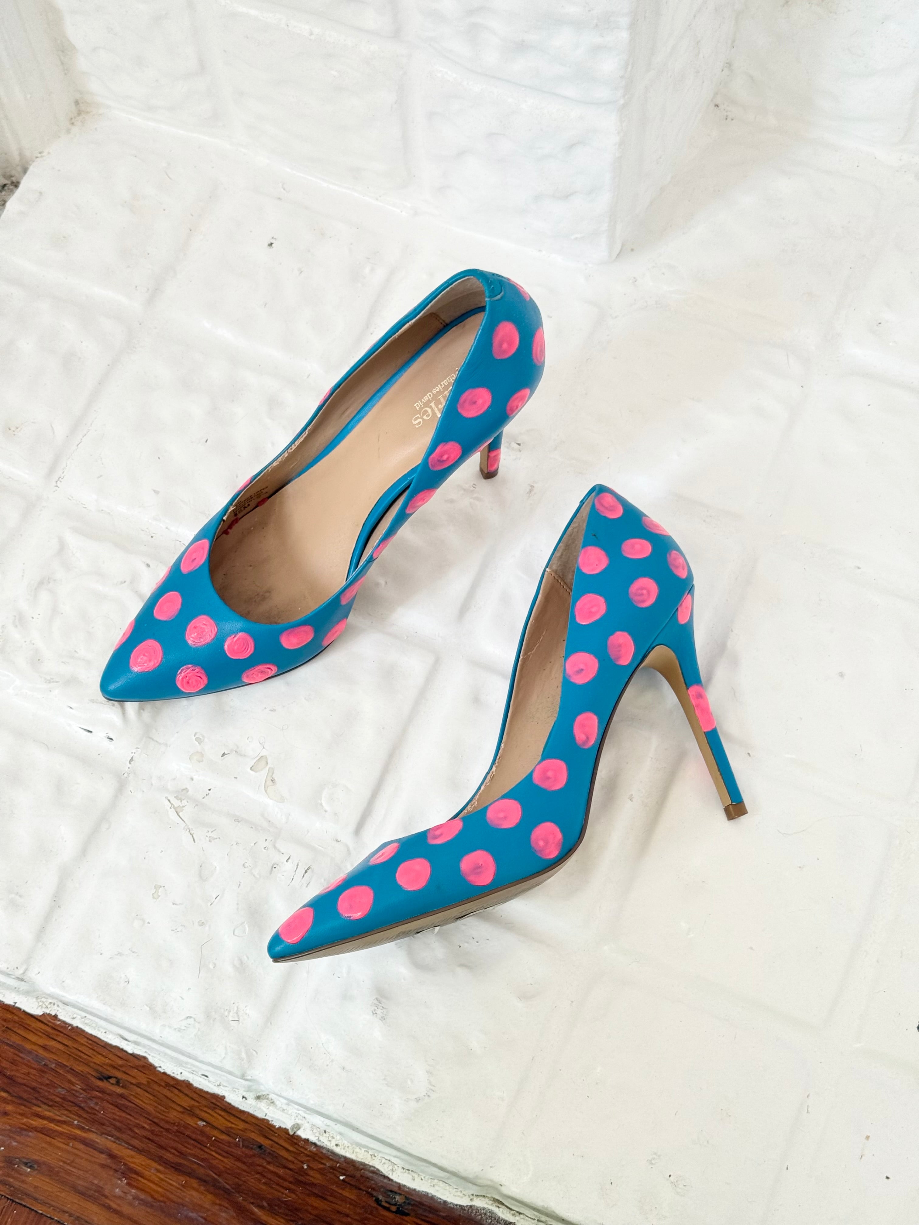 Y2K hand painted polka dot stiletto heels - (size 8.5)