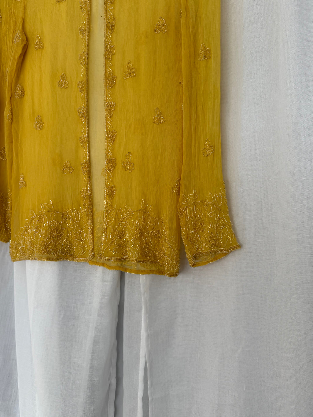 yellow beaded silk sheer blouse