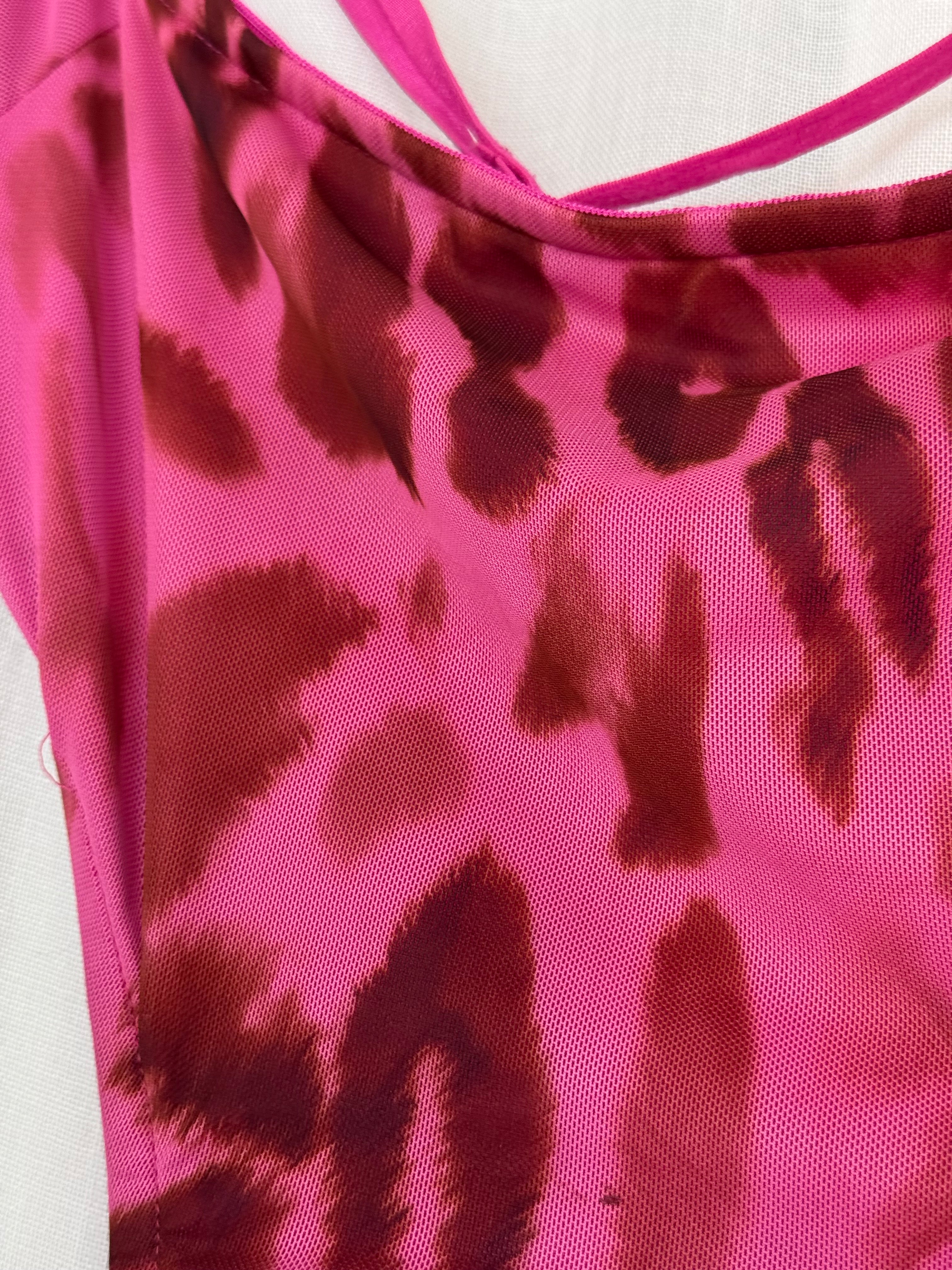 Y2K pink leopard mesh cutout mini dress