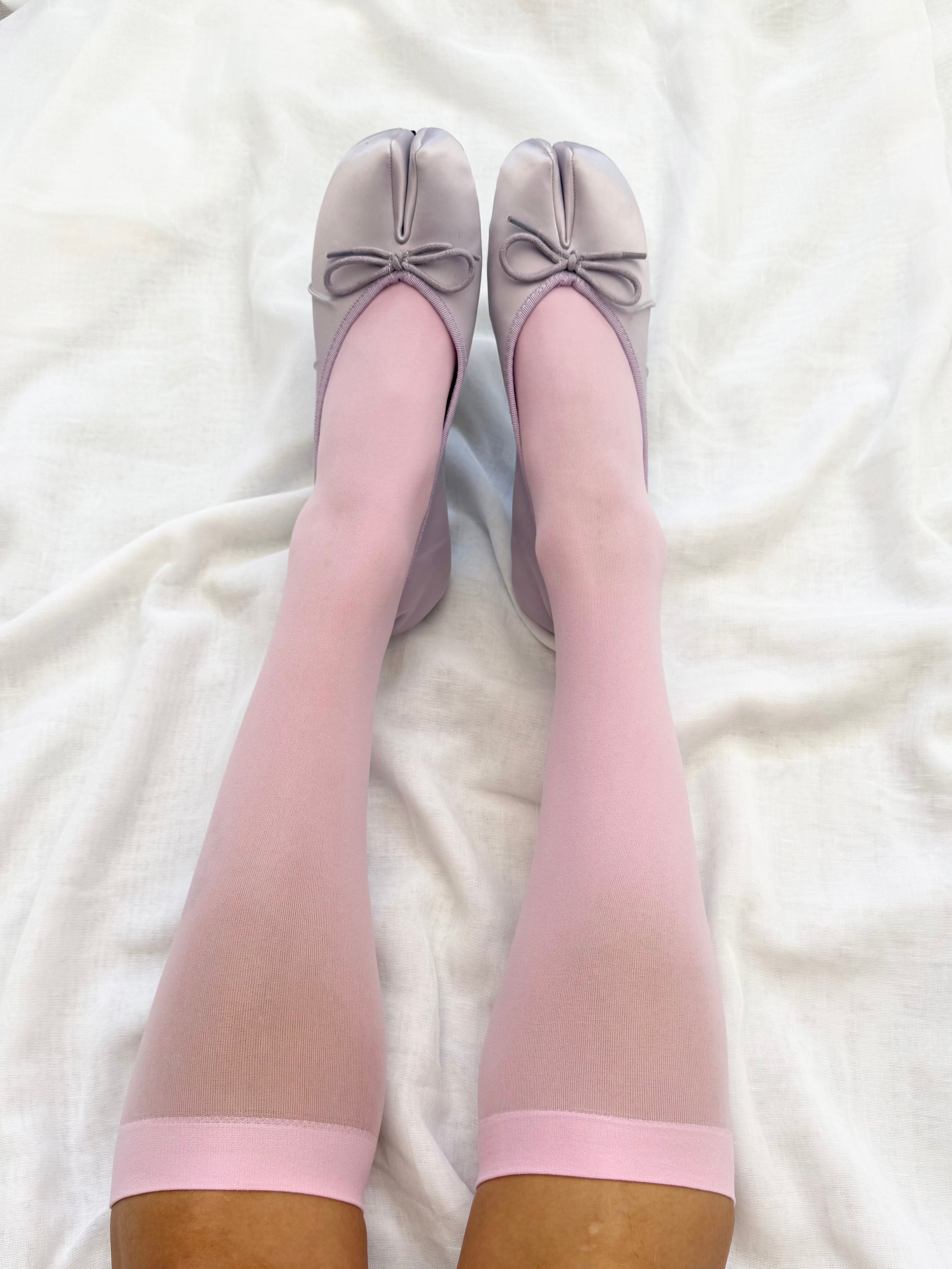 ✿ baby pink sheer knee high socks •