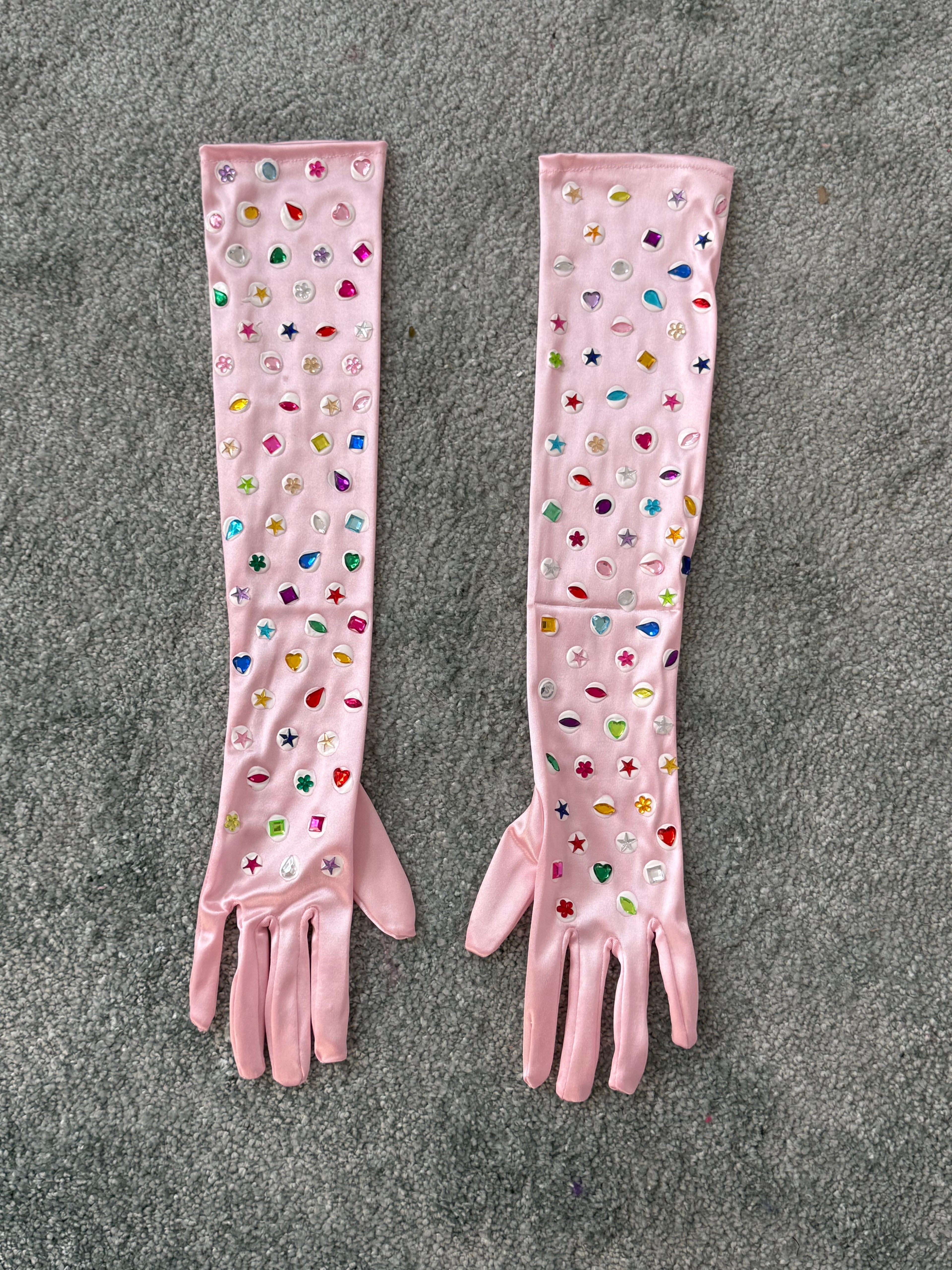 ✨ hand-painted rhinestone opera gloves ✨