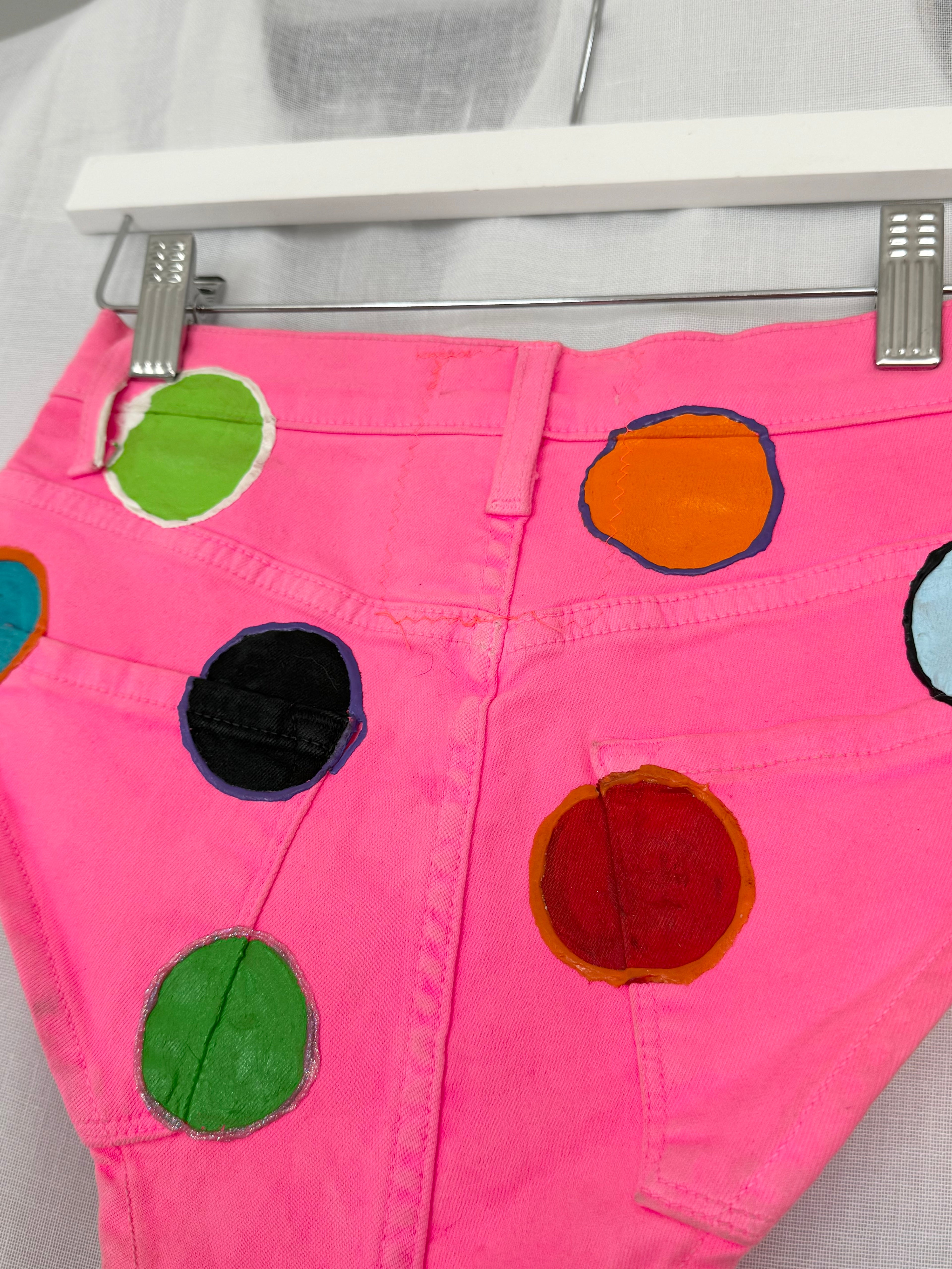 neon polka dot denim micro shorts