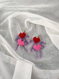 ♡ beaded heart & bow drop earrings ♡