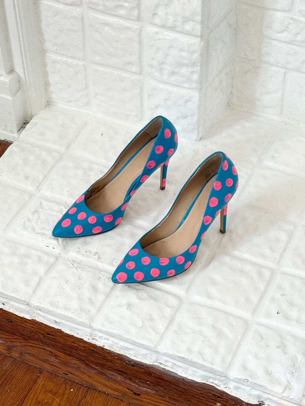 Y2K hand painted polka dot stiletto heels - (size 8.5)