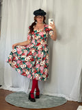 vintage floral puff sleeve midi dress