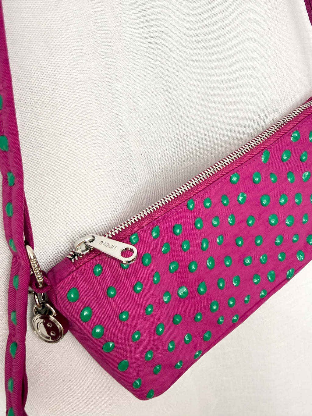 ✧ hand painted polka dot baggu deep fuschia pochette ✧