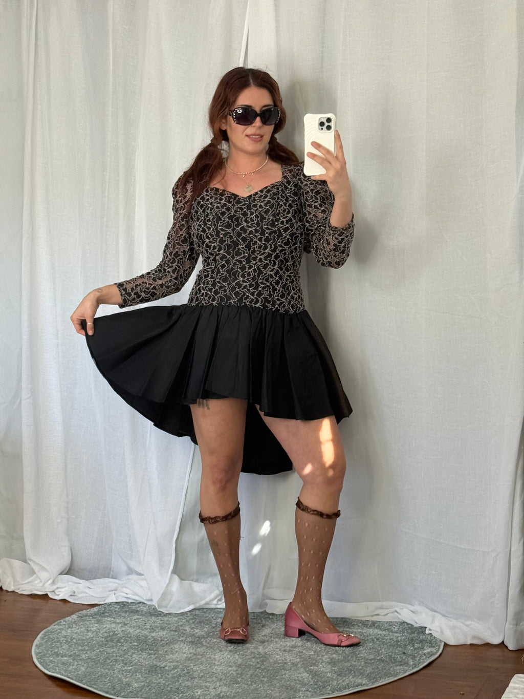 vintage 80s lace high-low tulle party dress