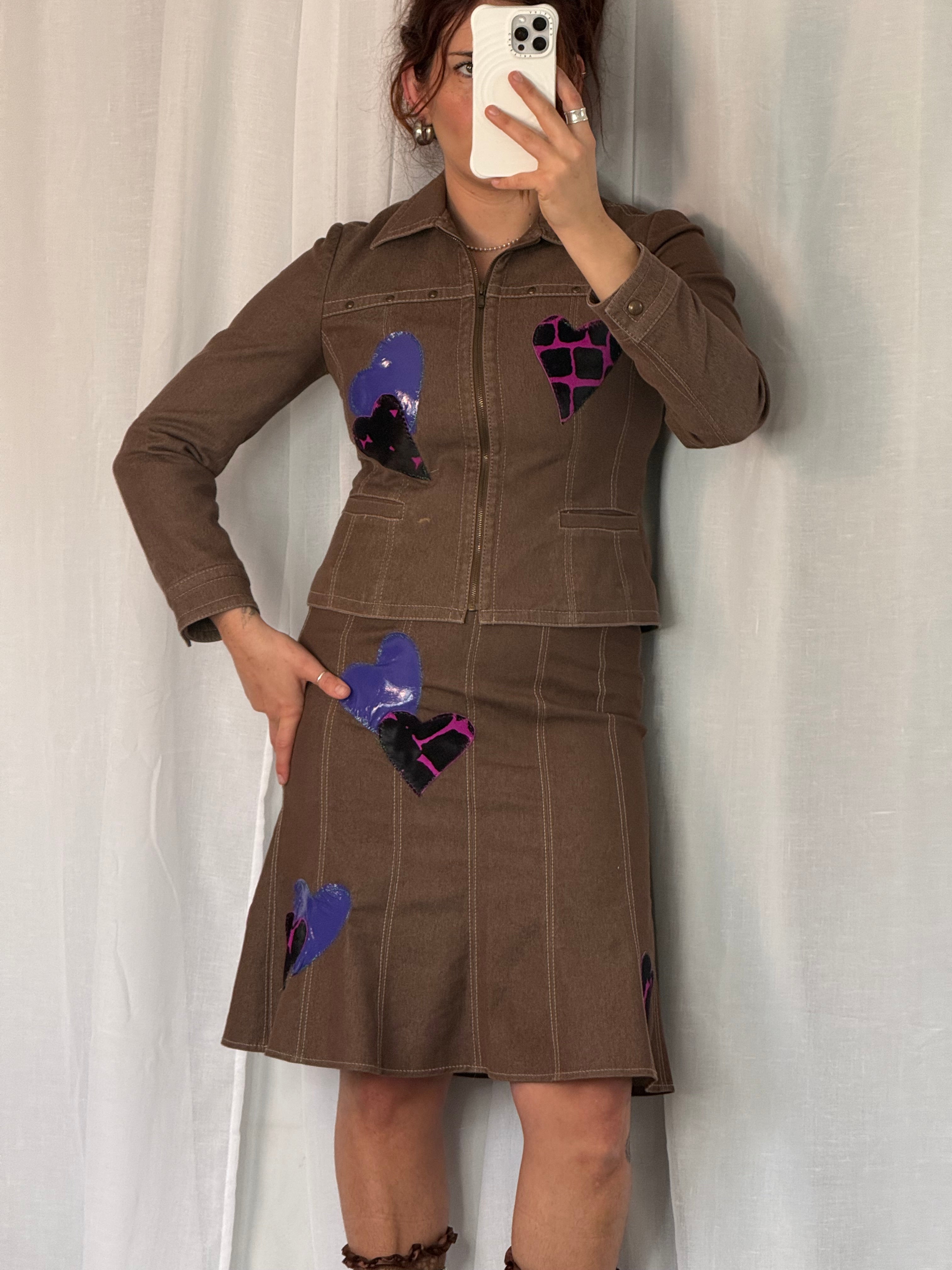 reworked Y2K studded denim heart set 💜