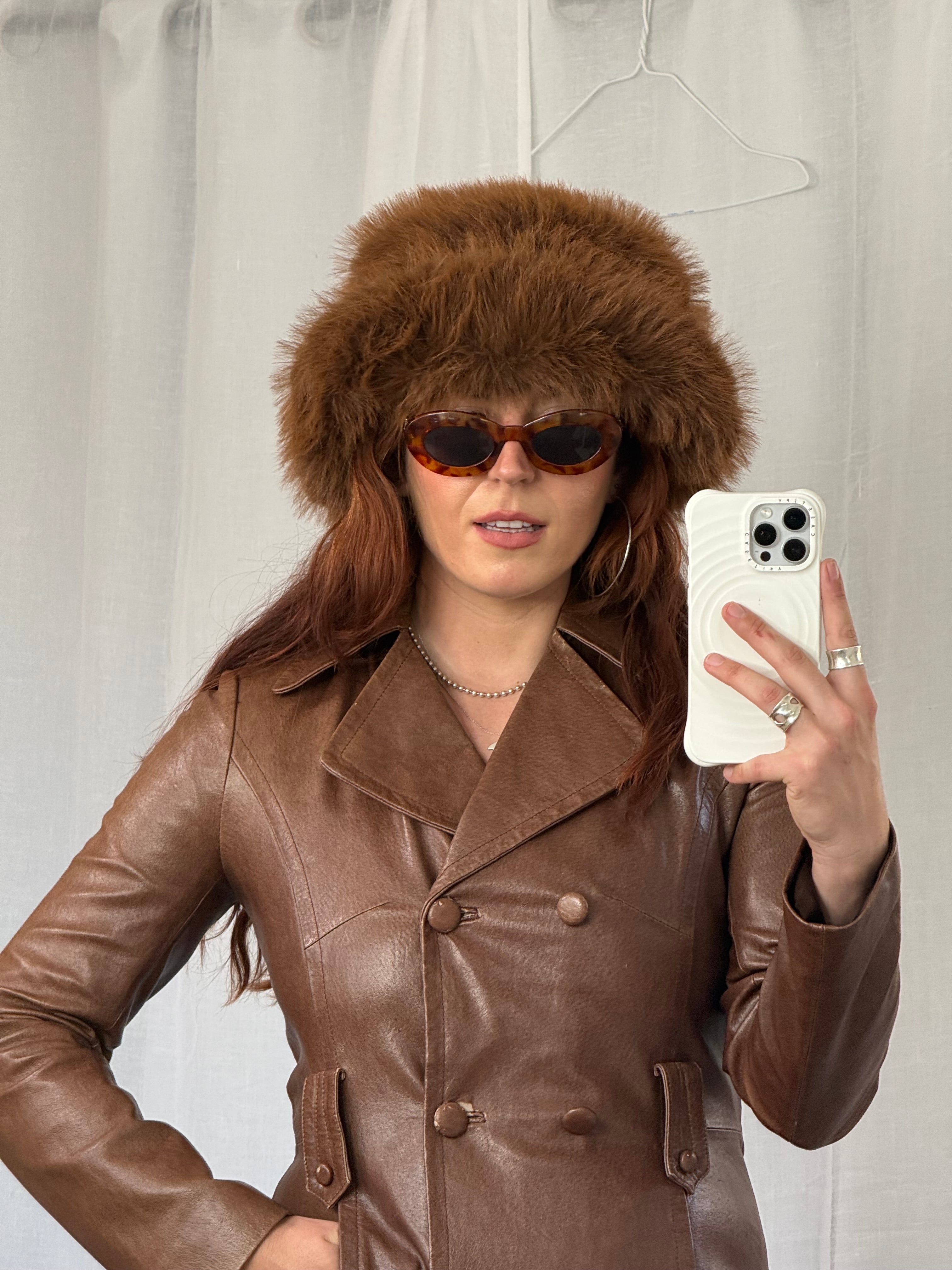 xl brown faux fur hat