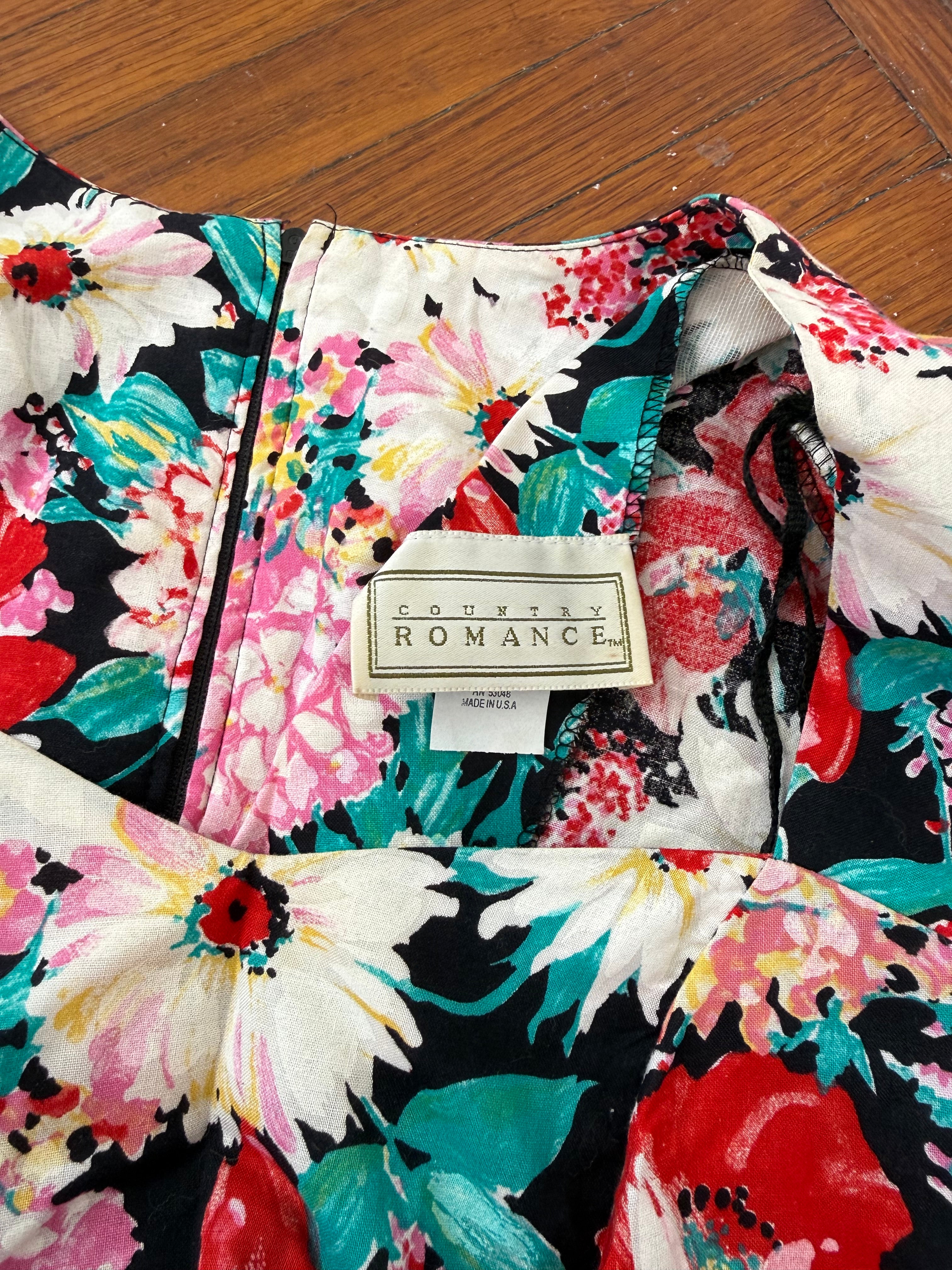 vintage floral puff sleeve midi dress