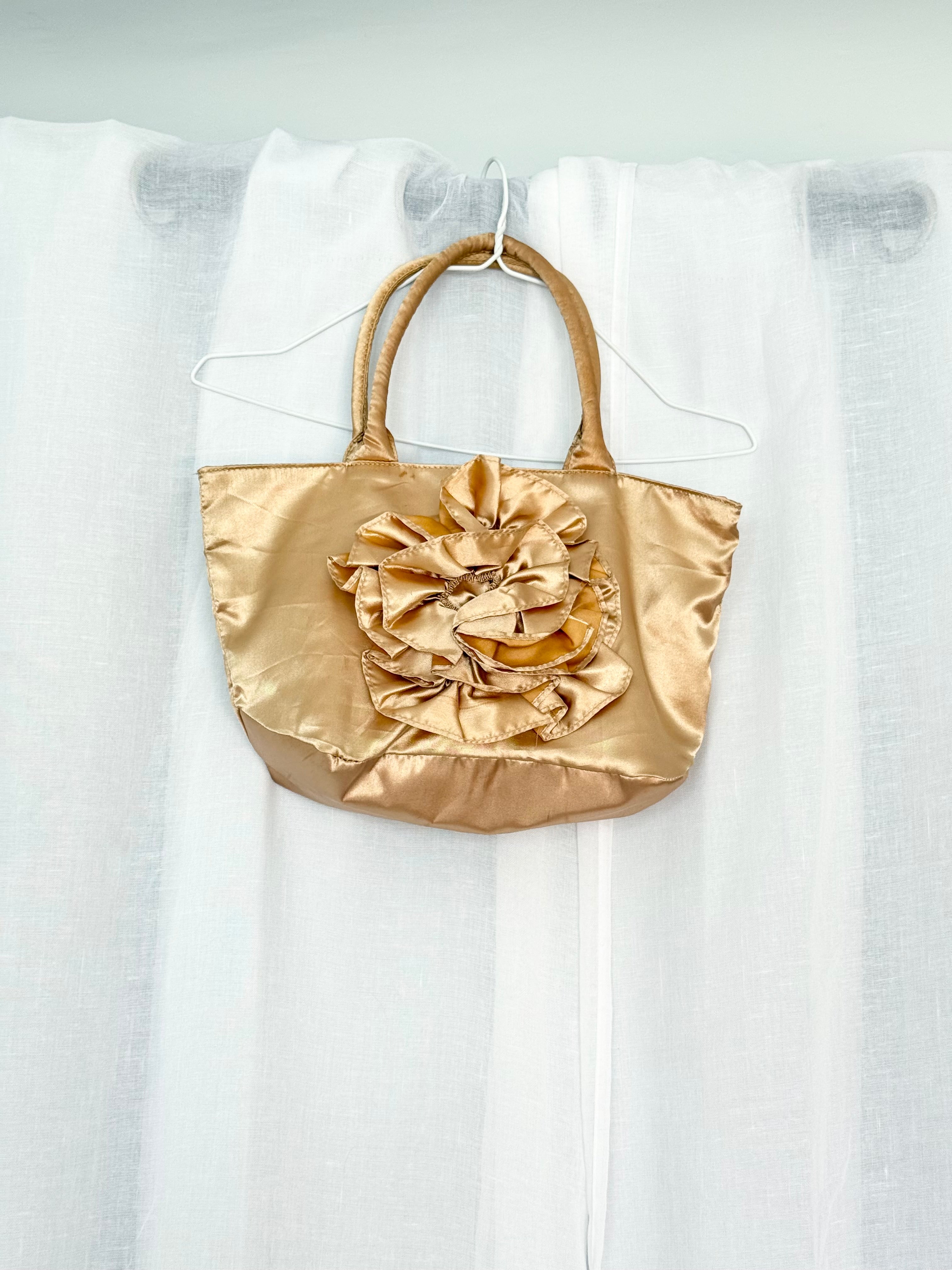 gold satin rosette mini bag