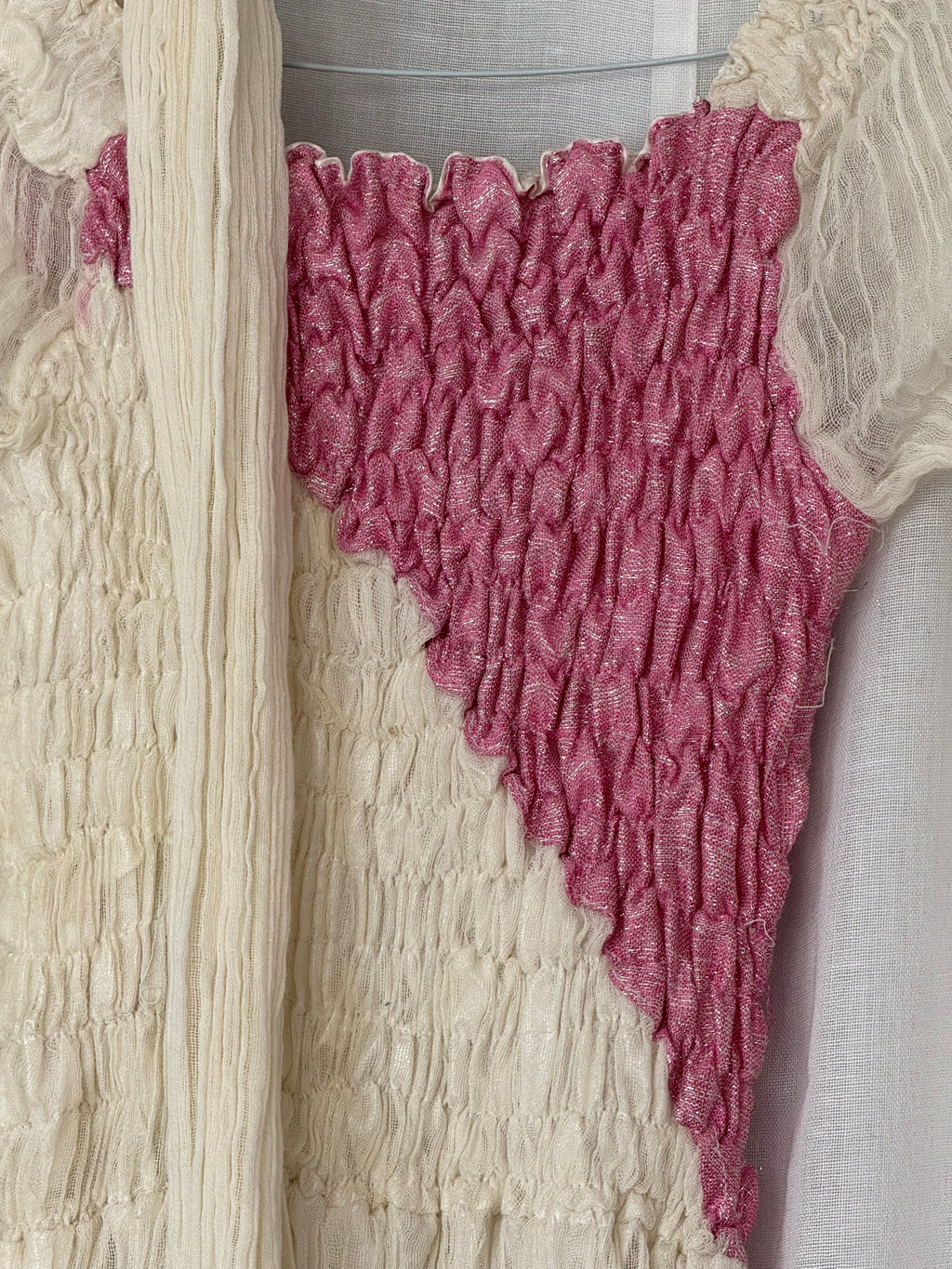 🌸 vintage pink & cream smocked maxi dress + scarf