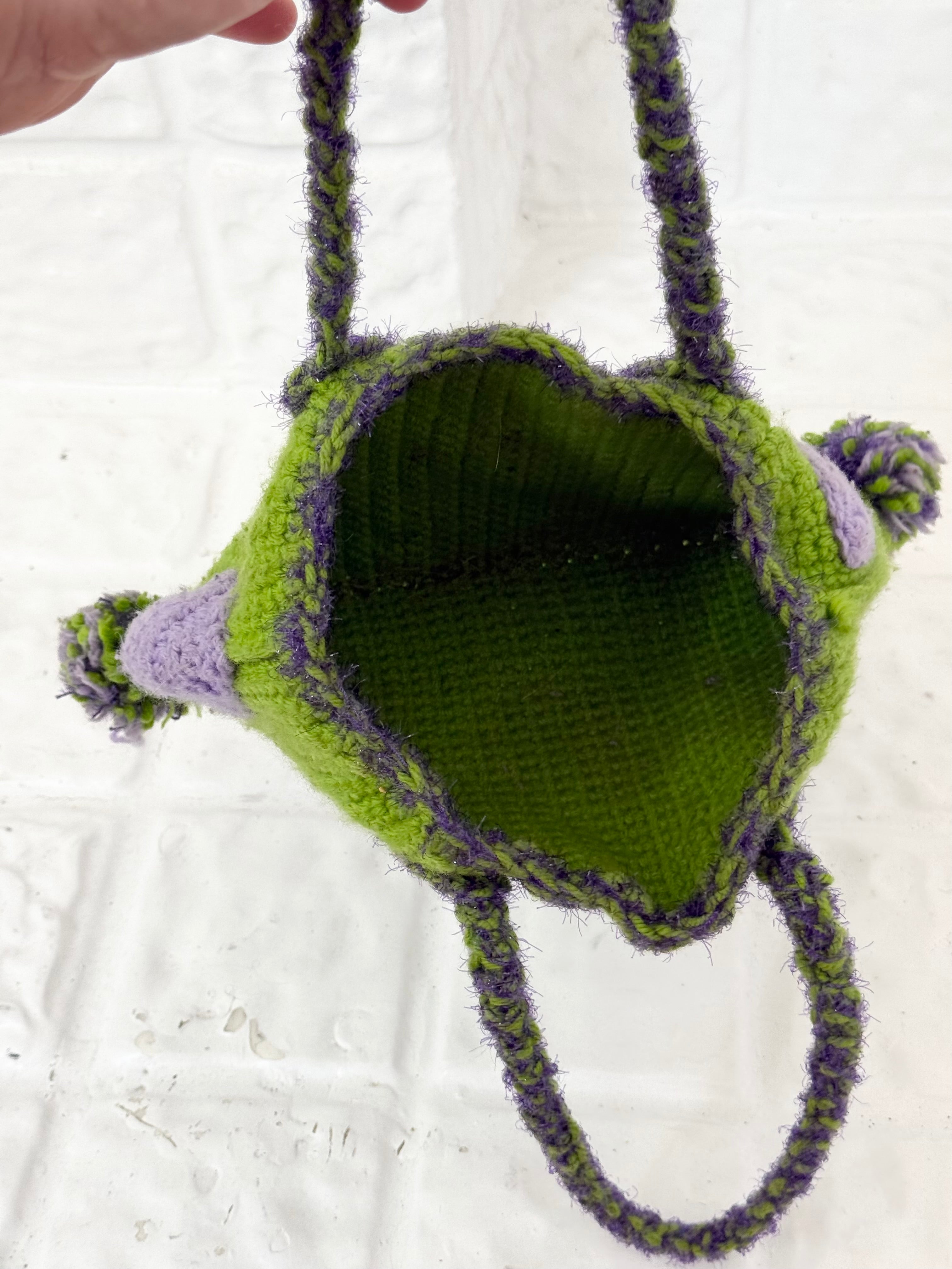 crochet green purple cow print mini bag✦