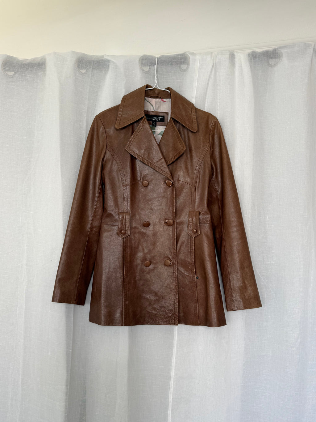 vintage Y2K brown faux leather peacoat jacket