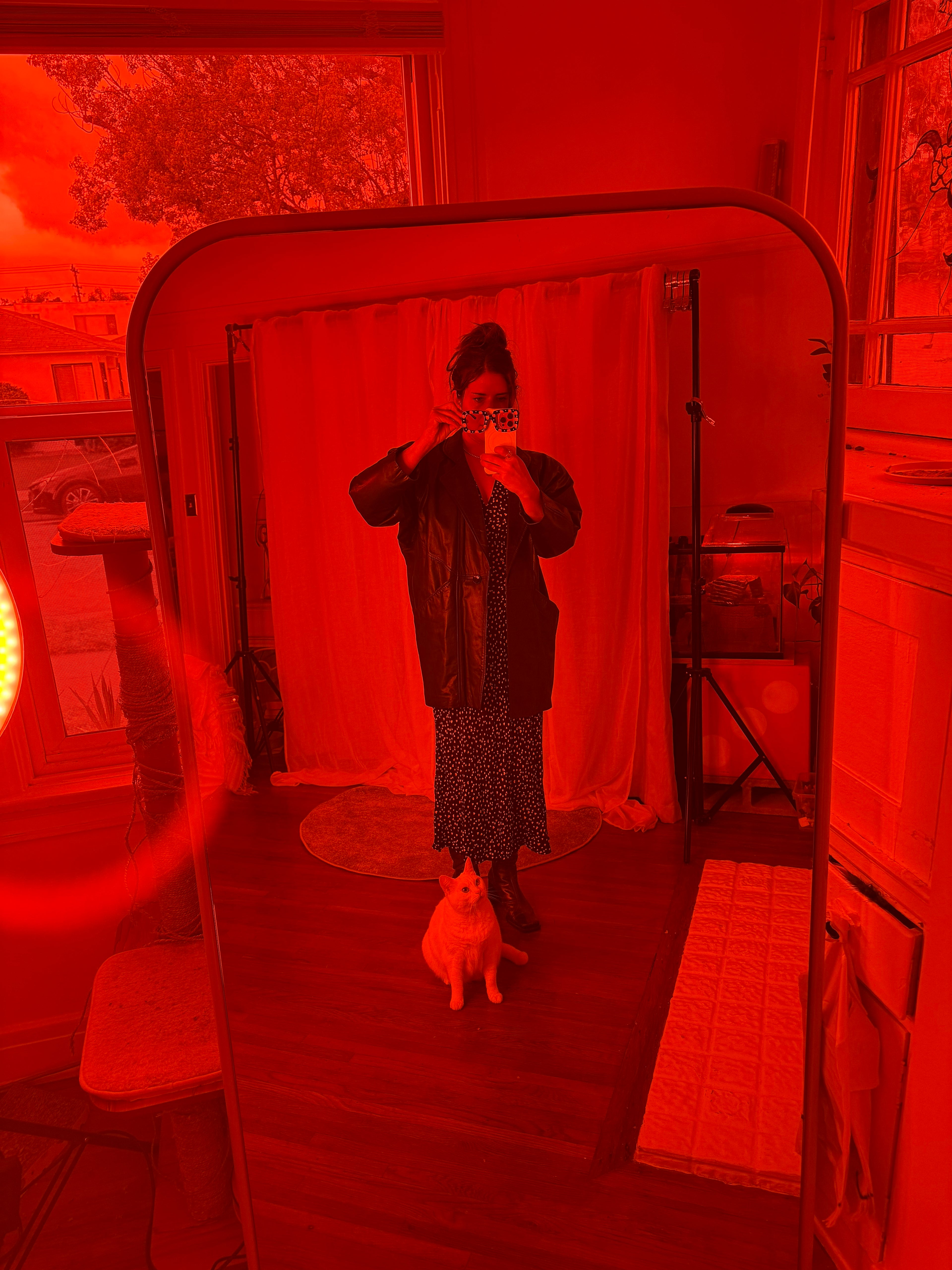 hand painted flame dot red lens statement sunglasses