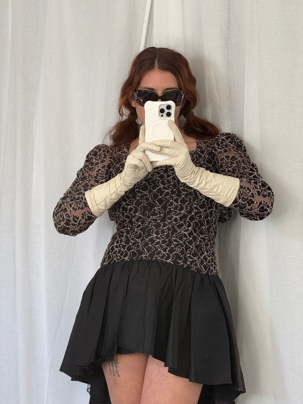 white vintage leather opera gloves ♡