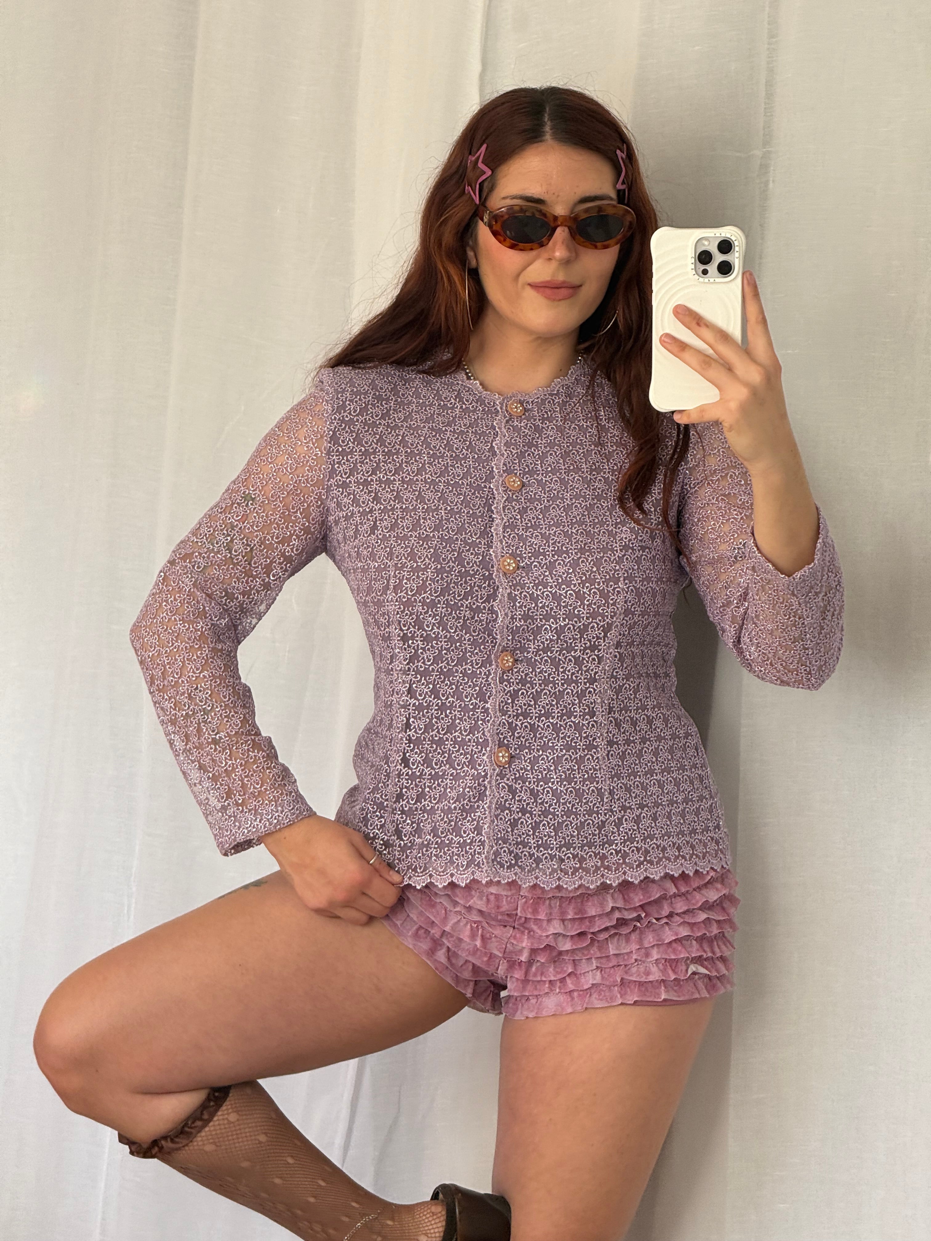 ✧ vintage lavender lace button-up top ✧