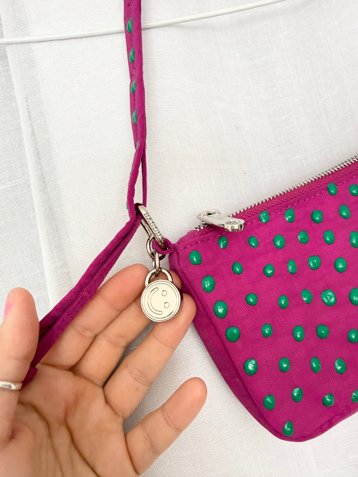 ✧ hand painted polka dot baggu deep fuschia pochette ✧