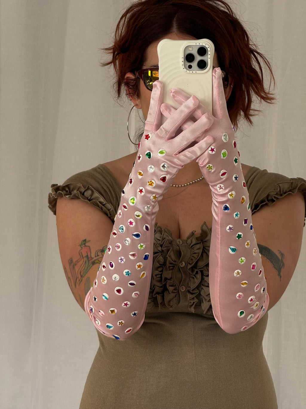✨ hand-painted rhinestone opera gloves ✨