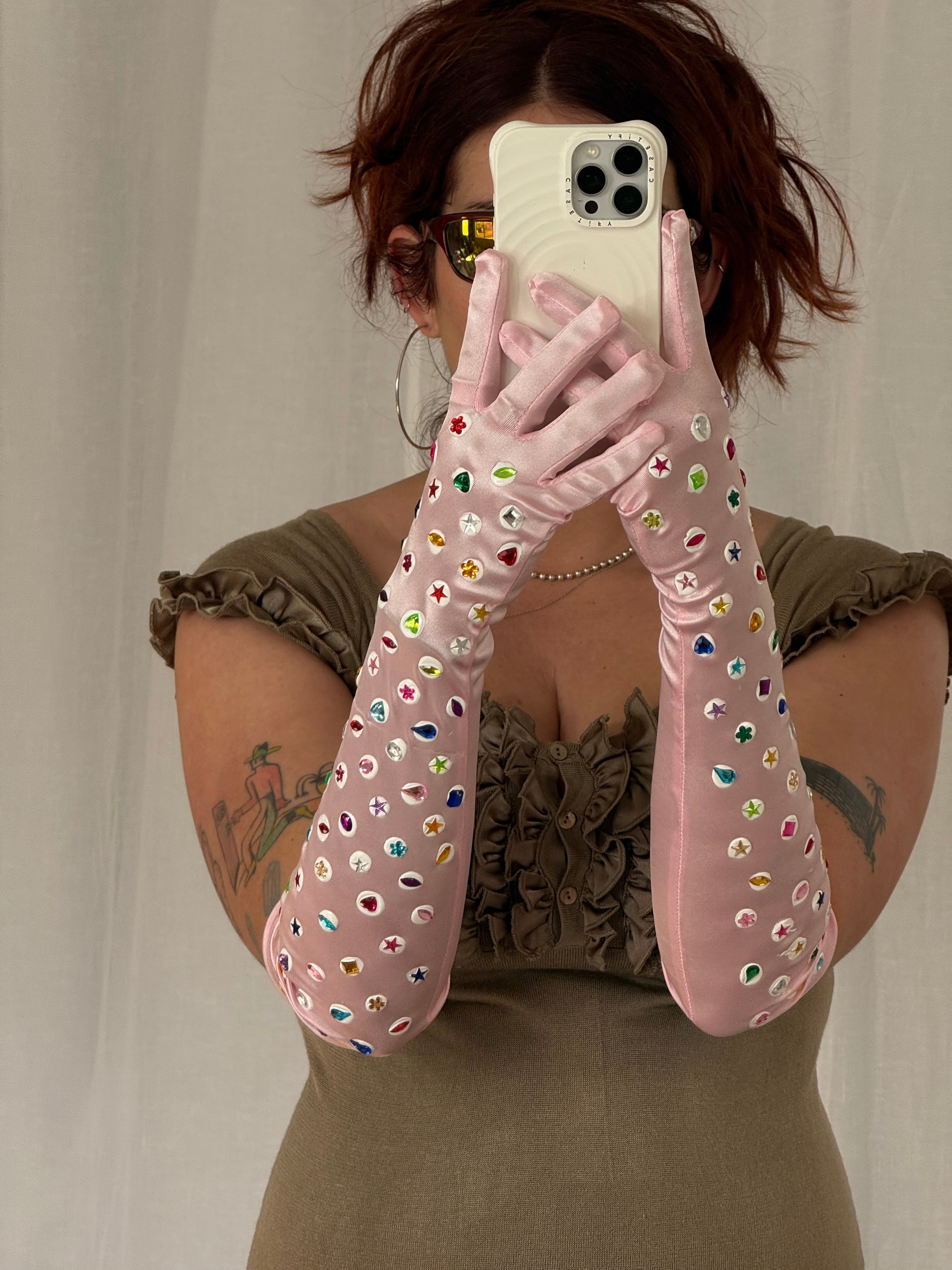 ✨ hand-painted rhinestone opera gloves ✨
