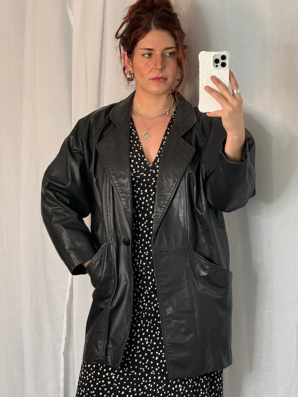 vintage black leather blazer coat