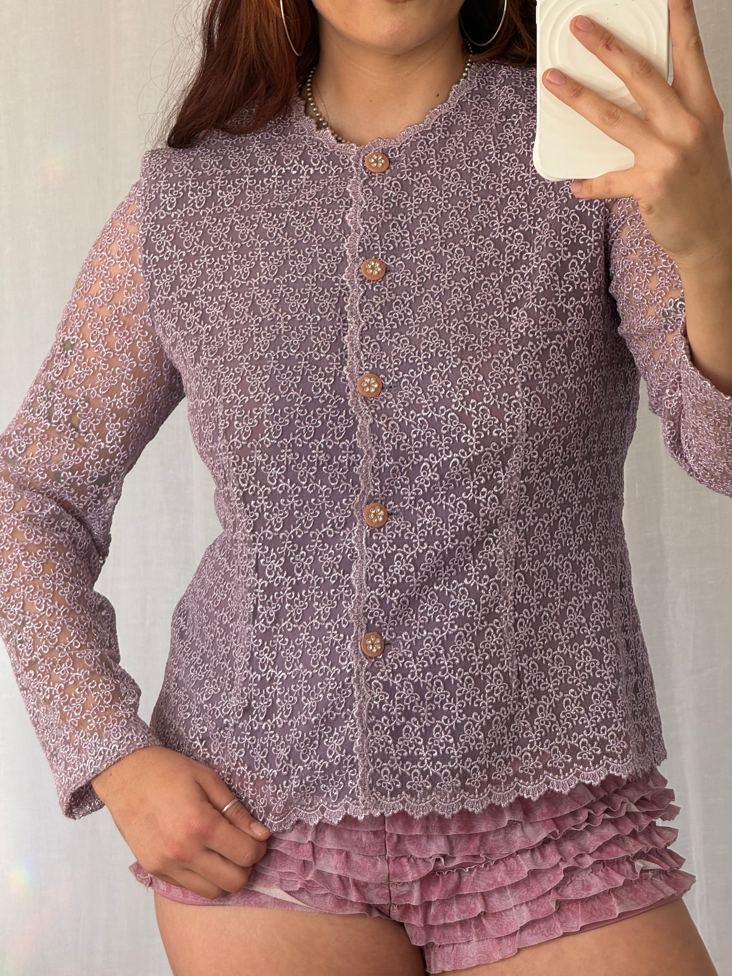 ✧ vintage lavender lace button-up top ✧