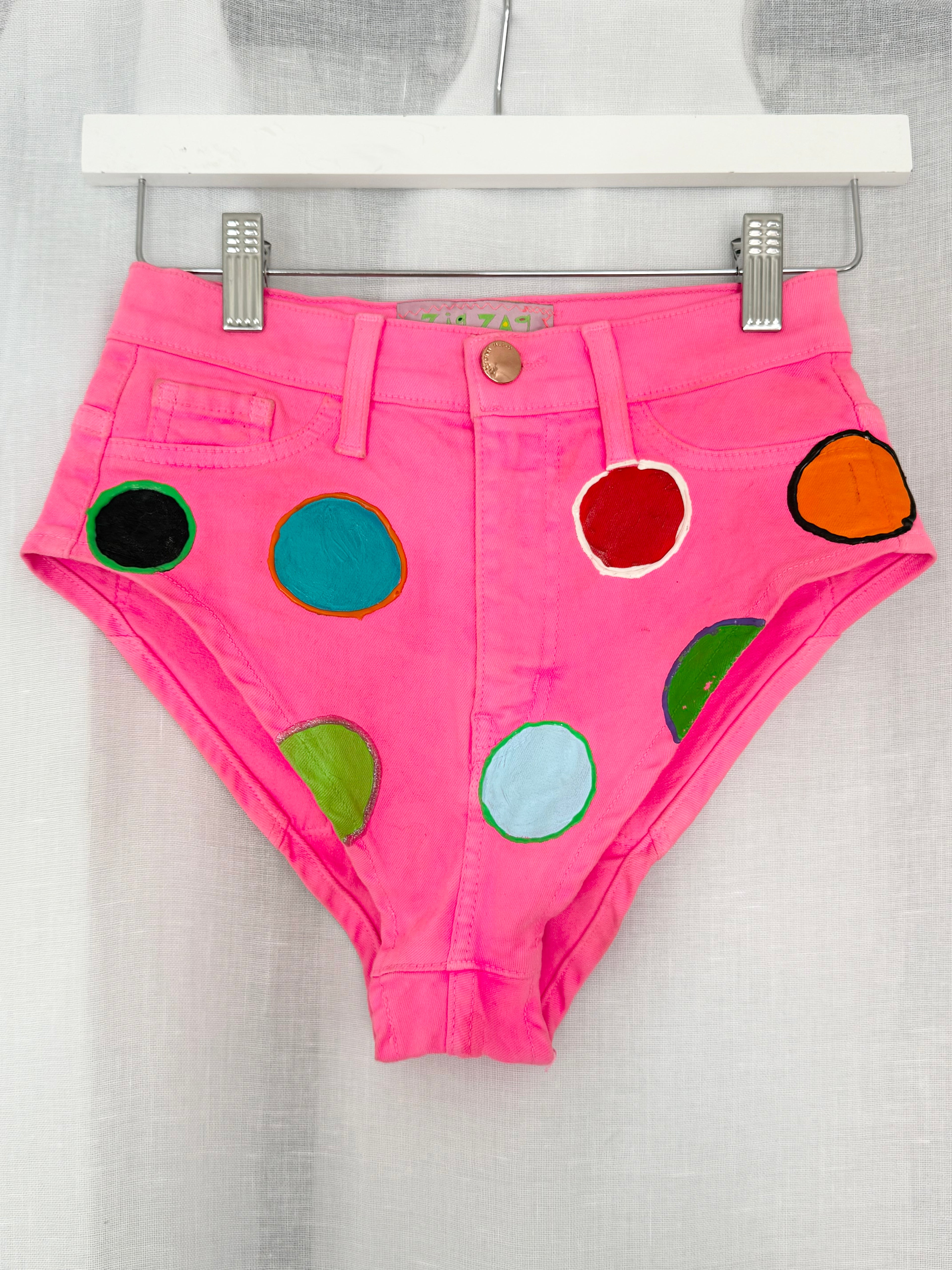 neon polka dot denim micro shorts