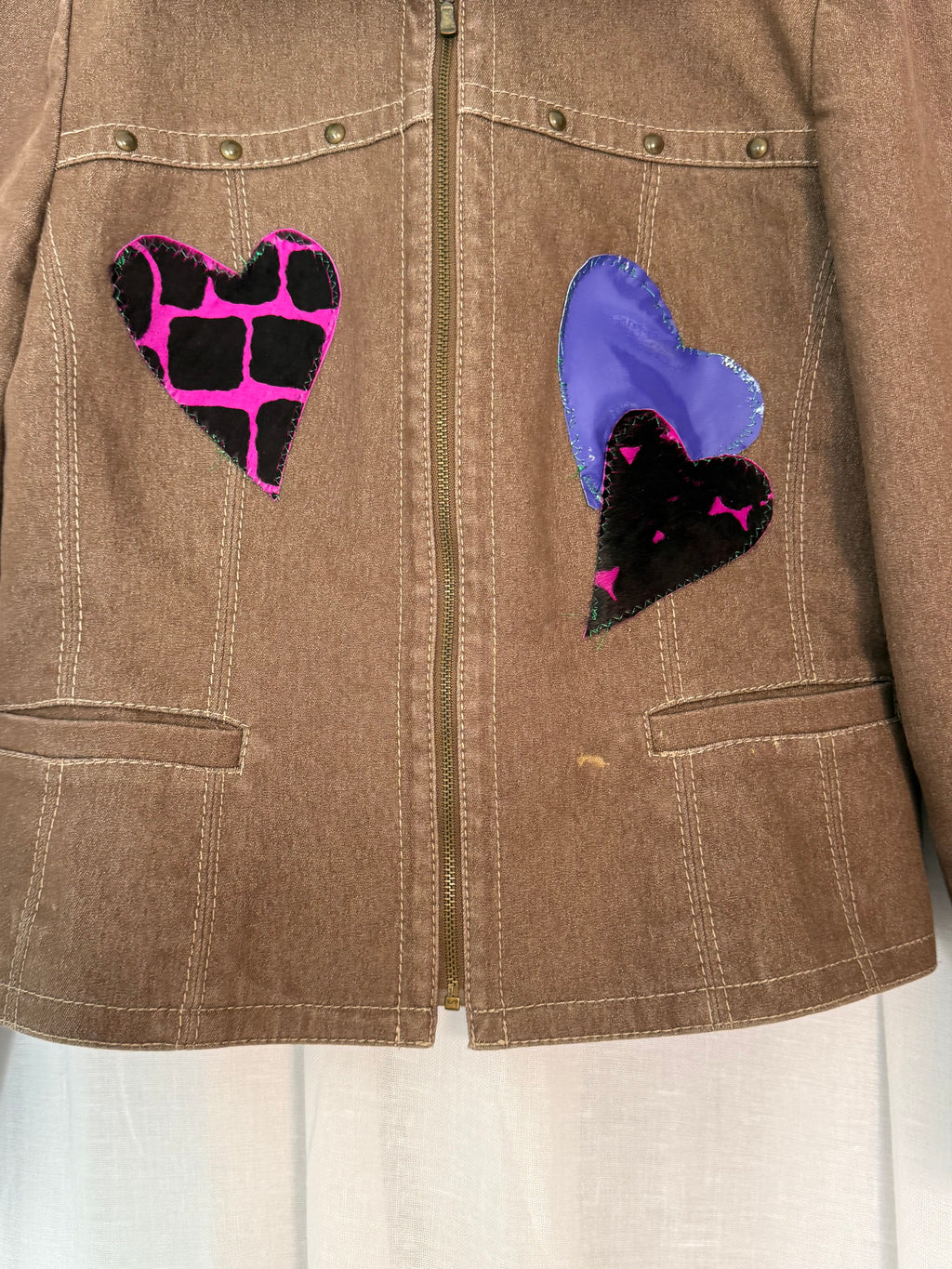 reworked Y2K studded denim heart set 💜