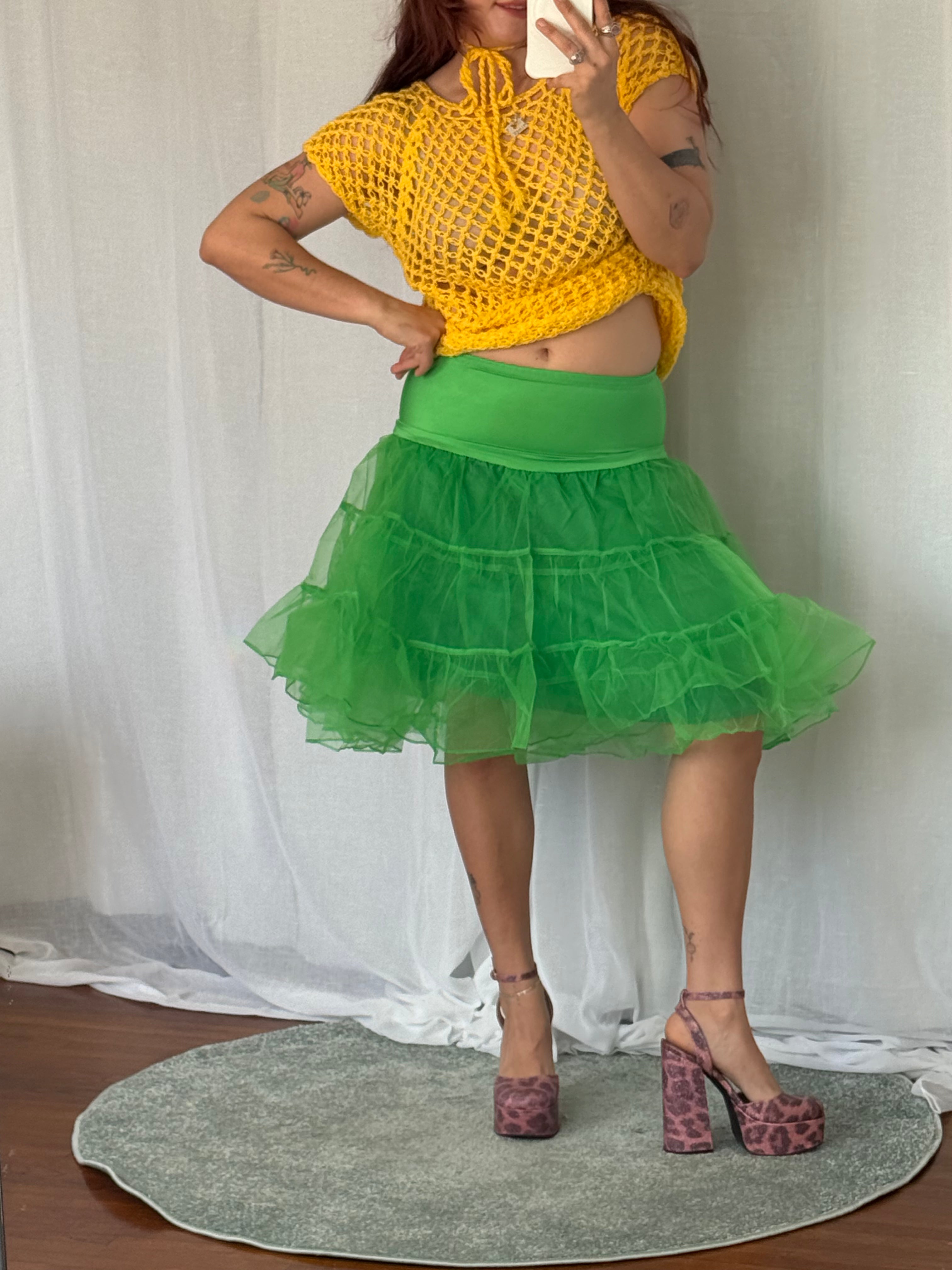 ✿ ⋆ 𓆩♡𓆪 bright green fairy tulle petticoat skirt 𓆩♡𓆪