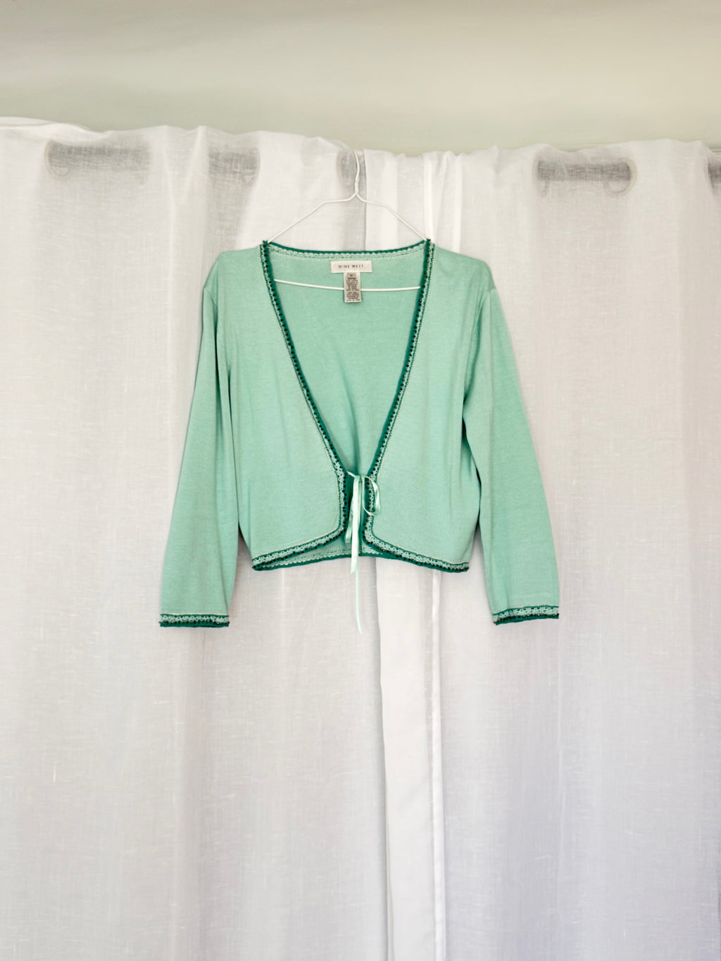 vintage Y2K mint green tie front cardigan