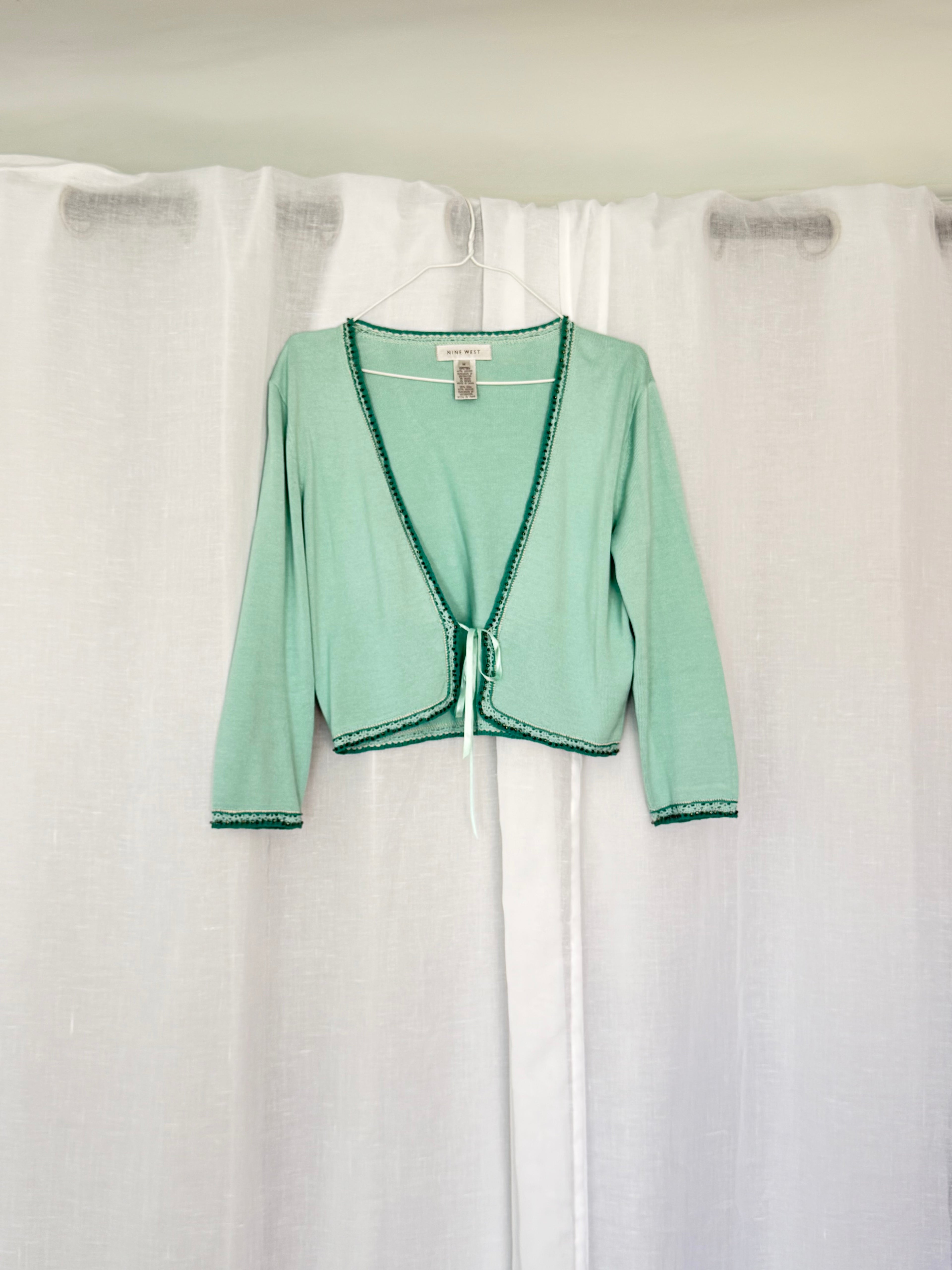 vintage Y2K mint green tie front cardigan