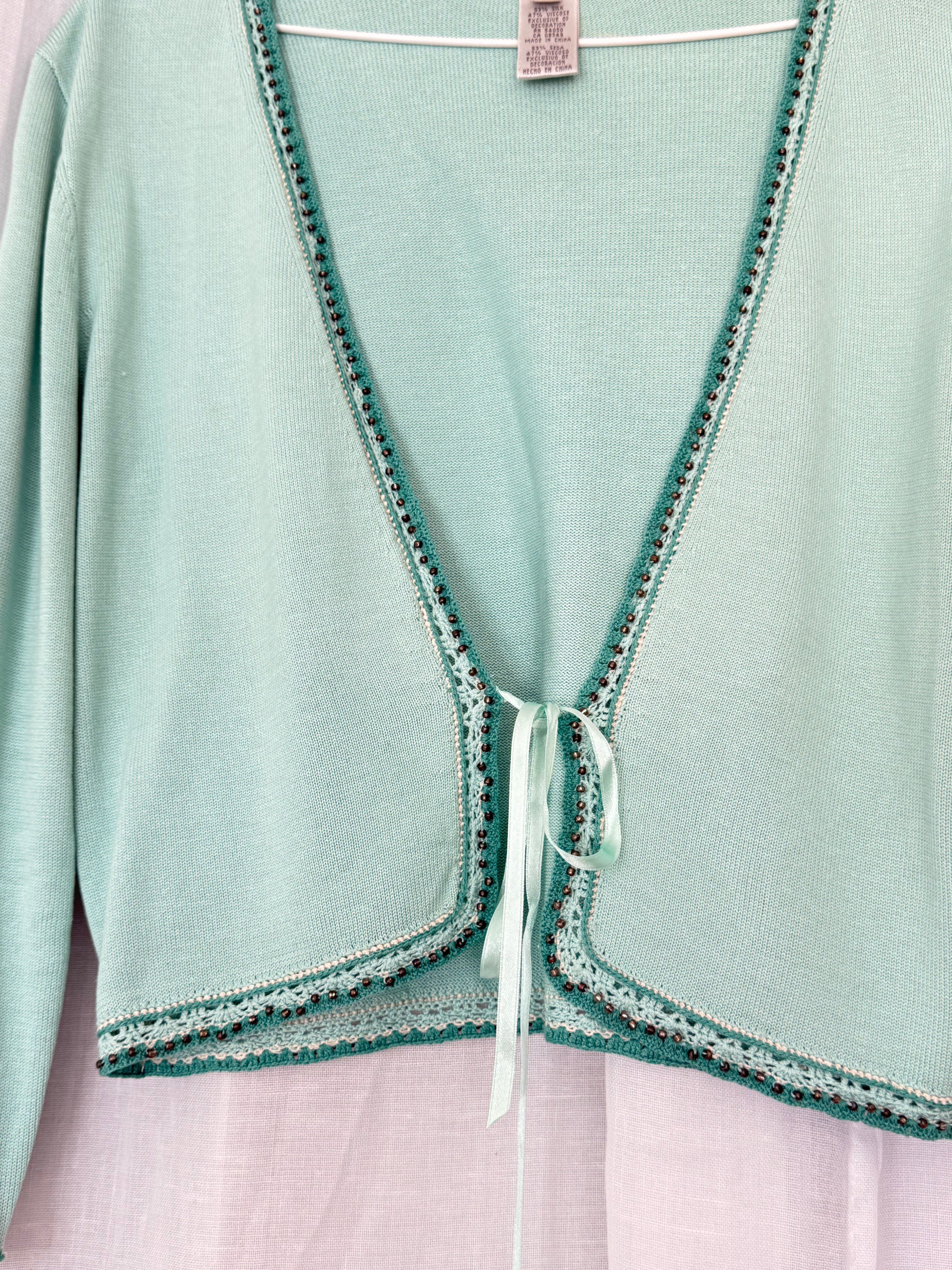 vintage Y2K mint green tie front cardigan
