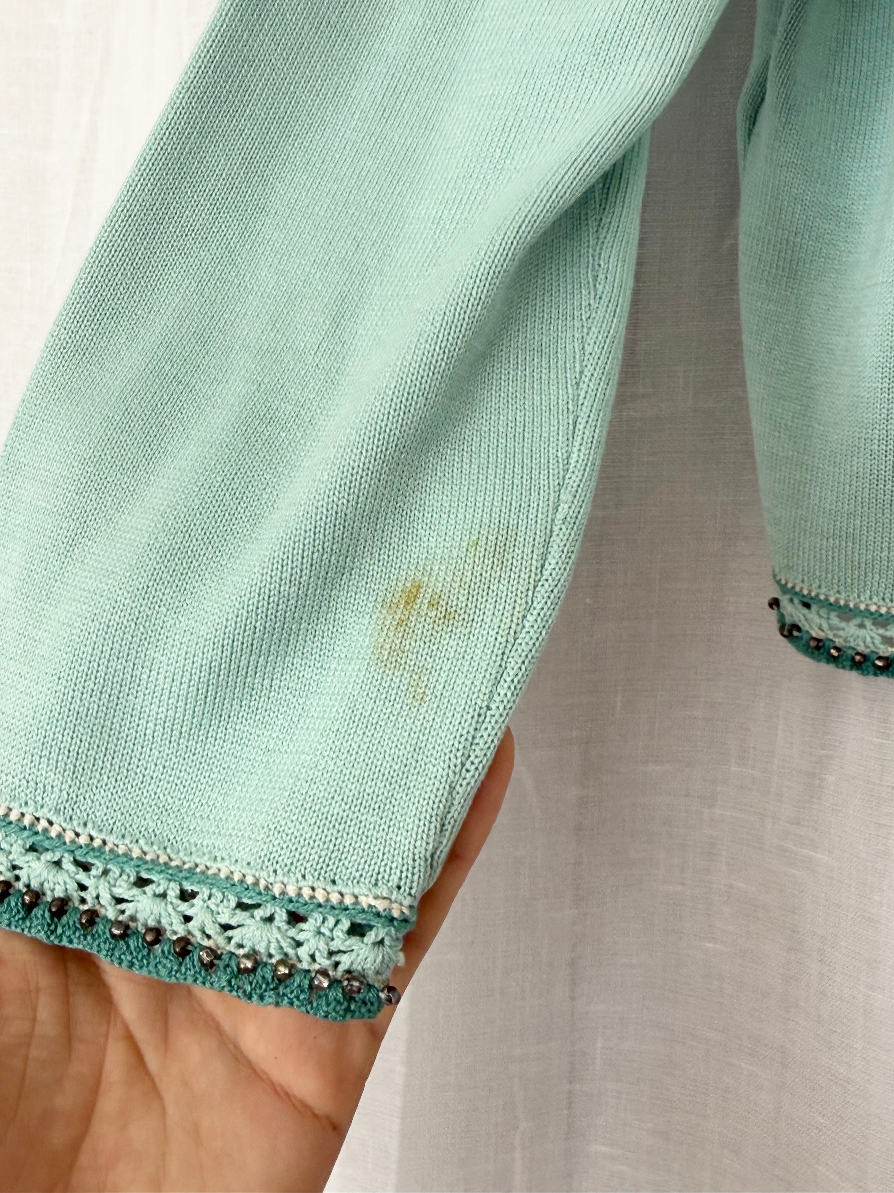 vintage Y2K mint green tie front cardigan