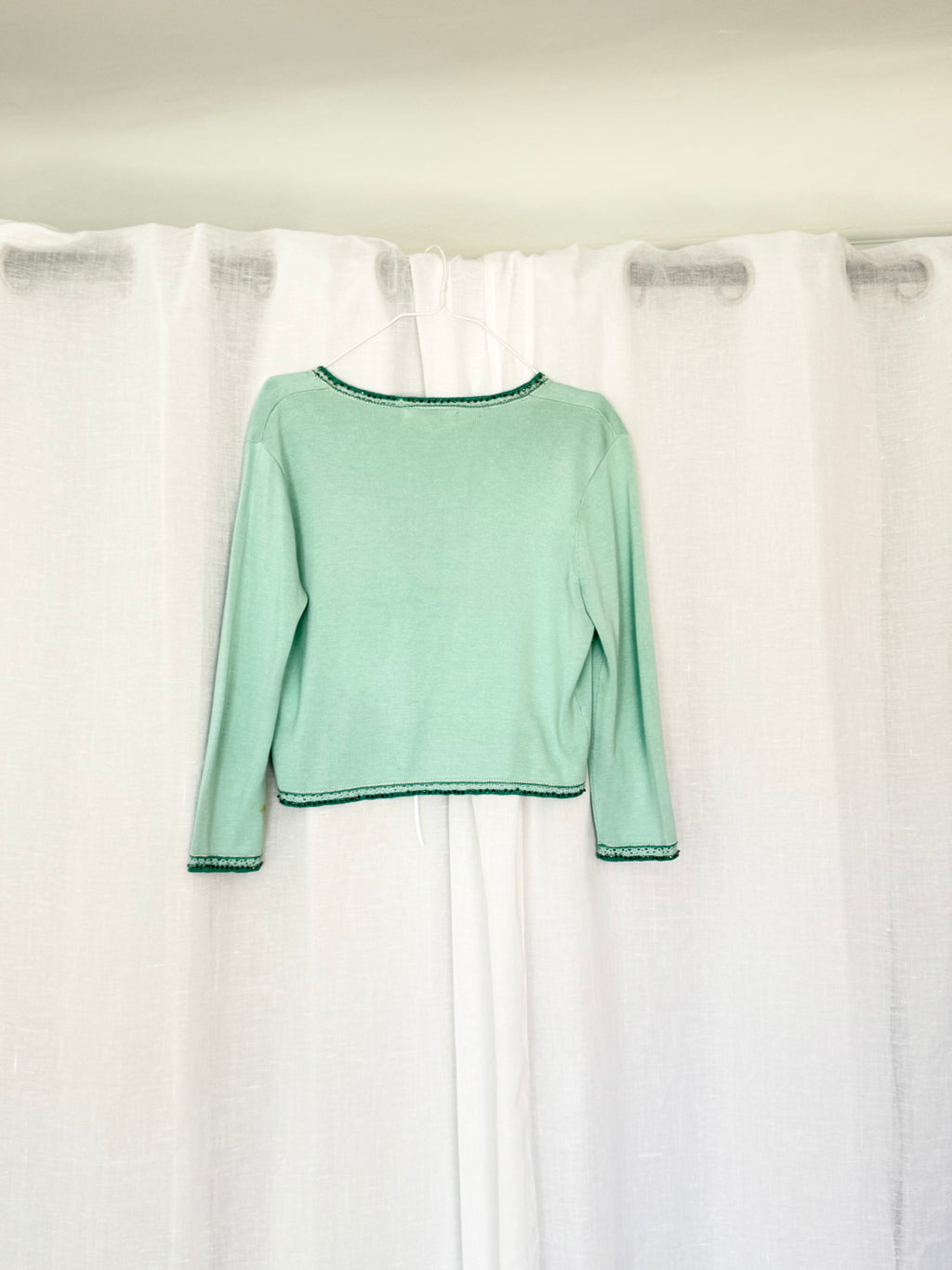vintage Y2K mint green tie front cardigan