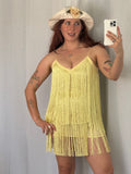 butter yellow fringe mini dress
