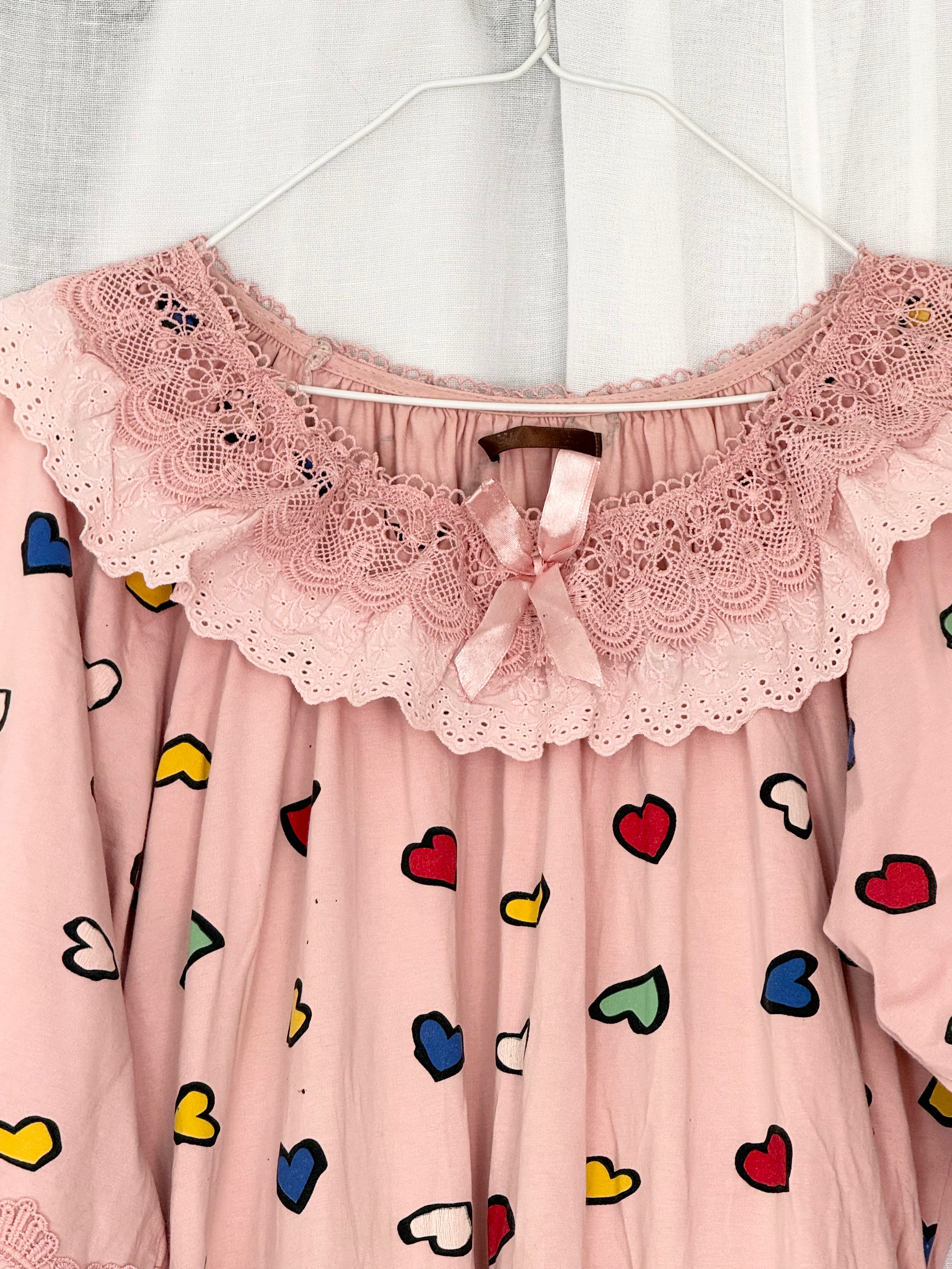✦ vintage pink clowncore babydoll lace dress