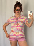 ✿ Y2Kfloral mesh ruffle top pastel blouse