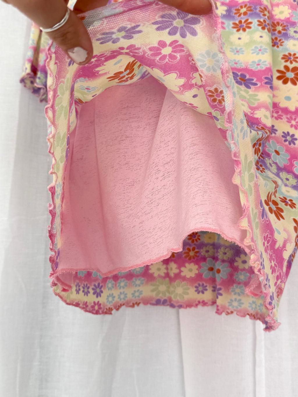 ✿ Y2Kfloral mesh ruffle top pastel blouse