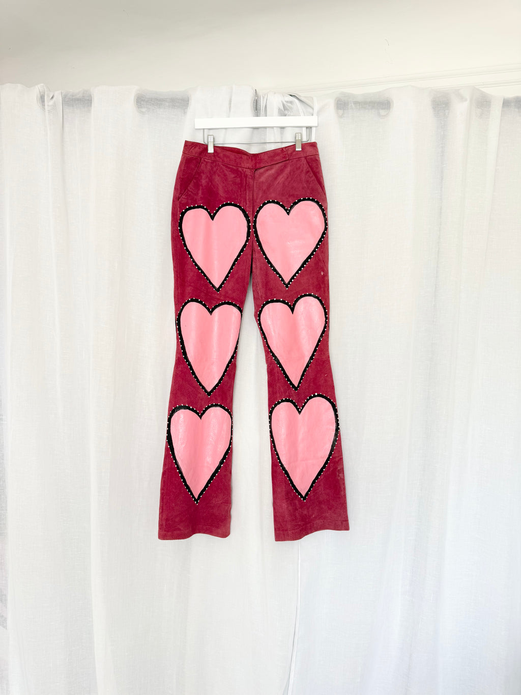 hand painted pink heart suede leather pants (32")